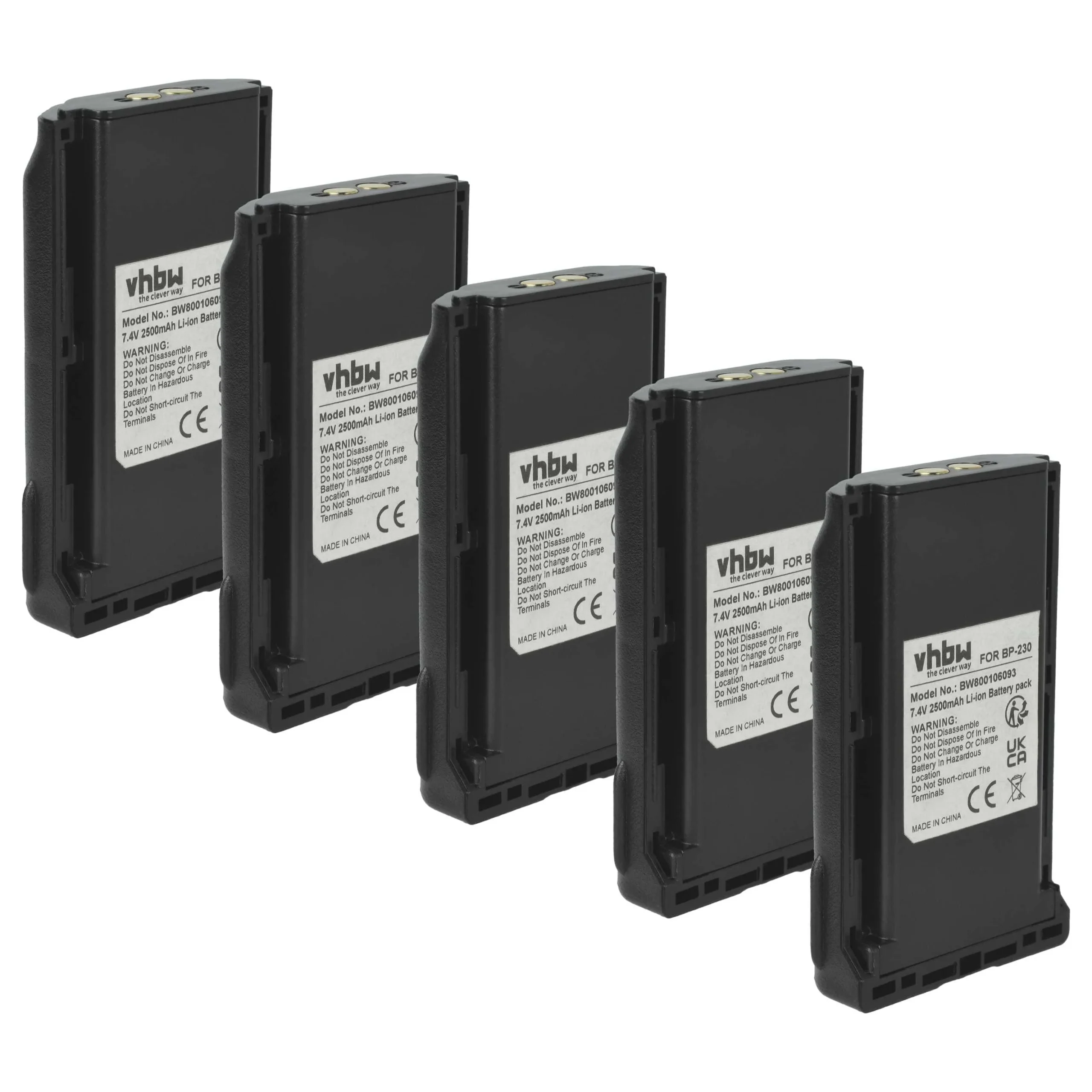 5x Batteries remplace Icom BJ-2000, BP-231, BP-230, BP-230N pour radio talkie-walkie Icom- 2500mAh 7,4V Li-ion
