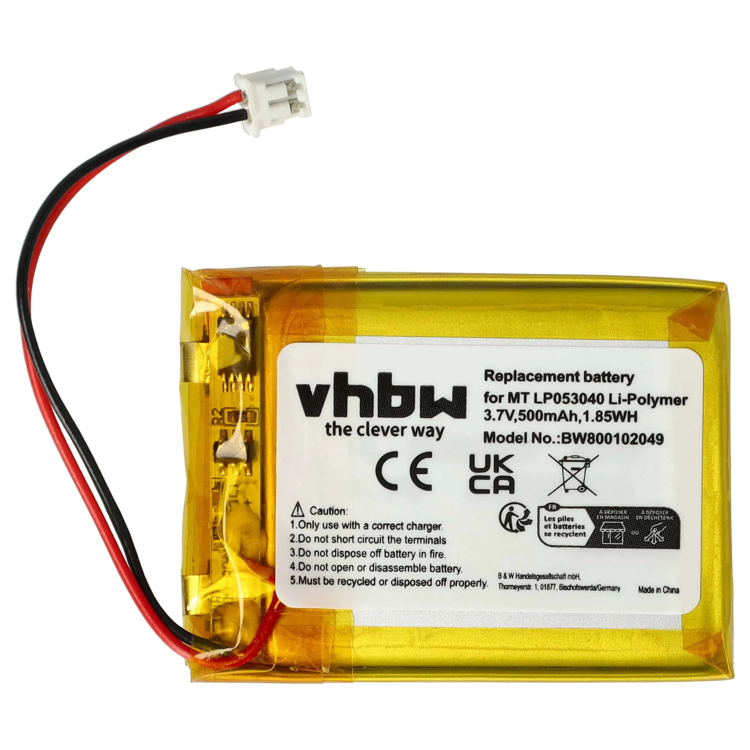 Batterie remplace CP75, MT LP053040 pour téléphone iDect - 600mAh 3,7V Li-polymère