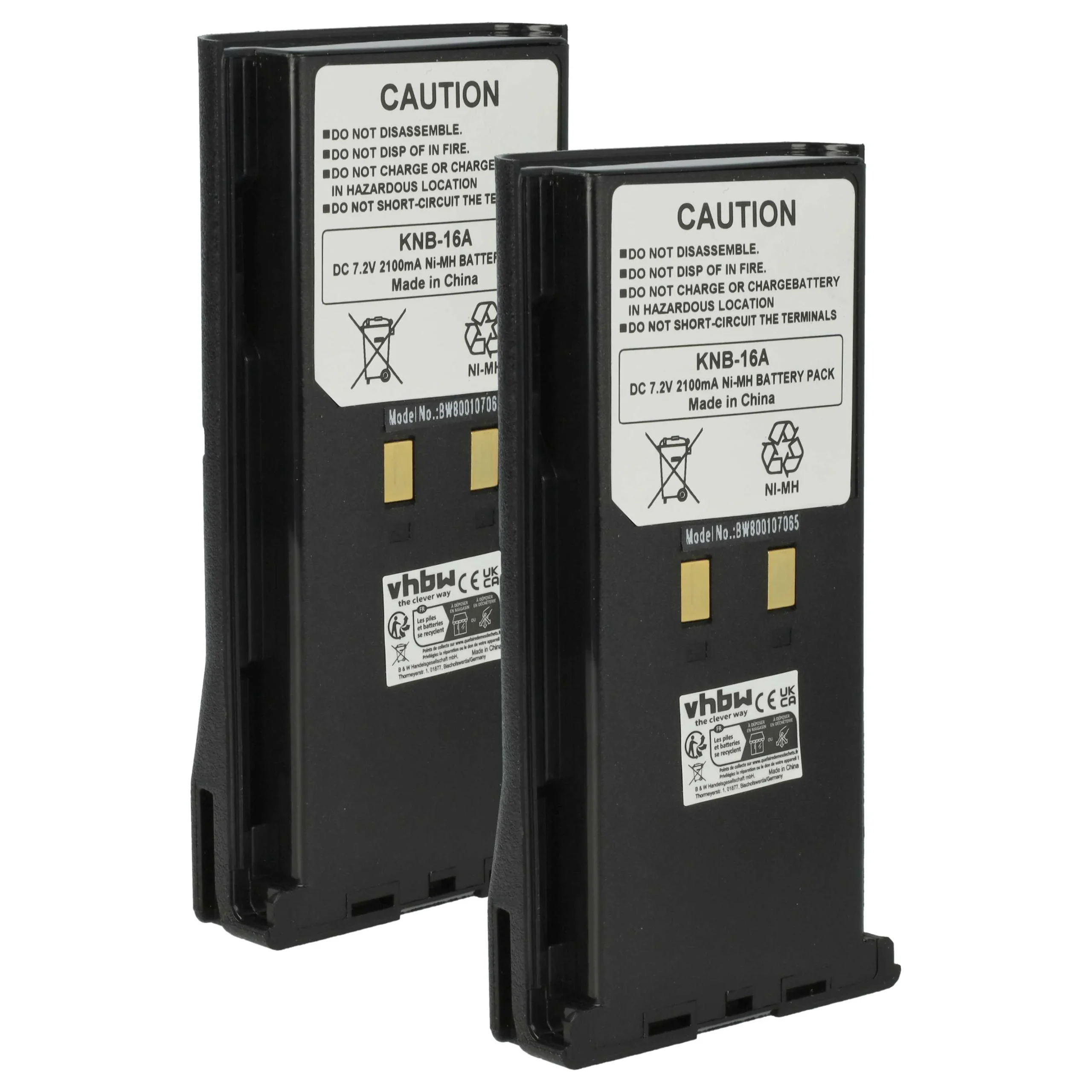 2x Batteries remplace Kenwood KNB-17N, KNB-17A, KNB-16A pour radio talkie-walkie Kenwood- 2100mAh 7,2V NiMH