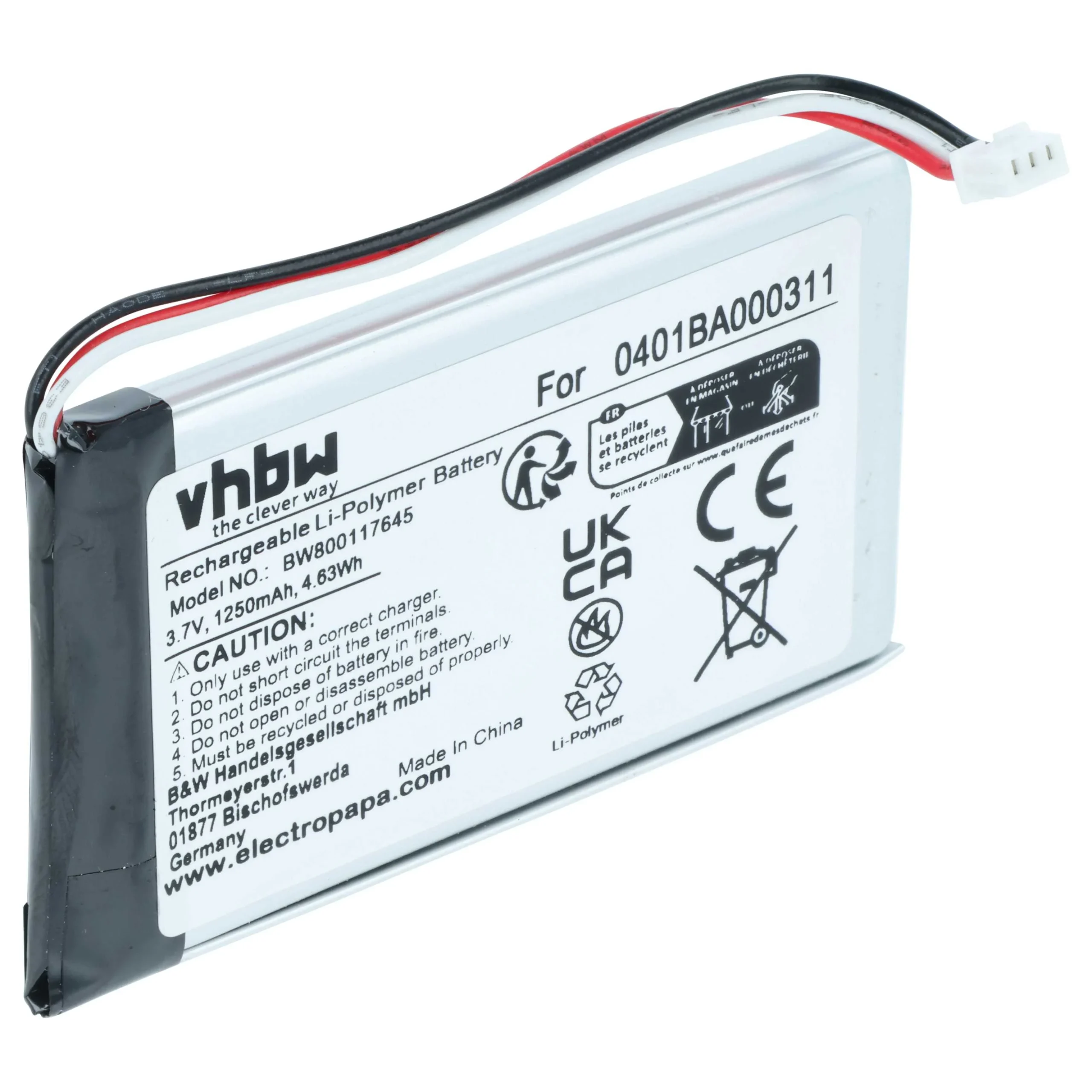 Batterie remplace Elca 0401BA000311 pour télécommande Elca- 1250mAh 3,7V Li-polymère