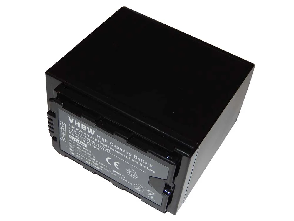 Batterie remplace Panasonic VW-VBD78 pour caméscope Panasonic- 7800mAh 7,4V Li-ion avec puce
