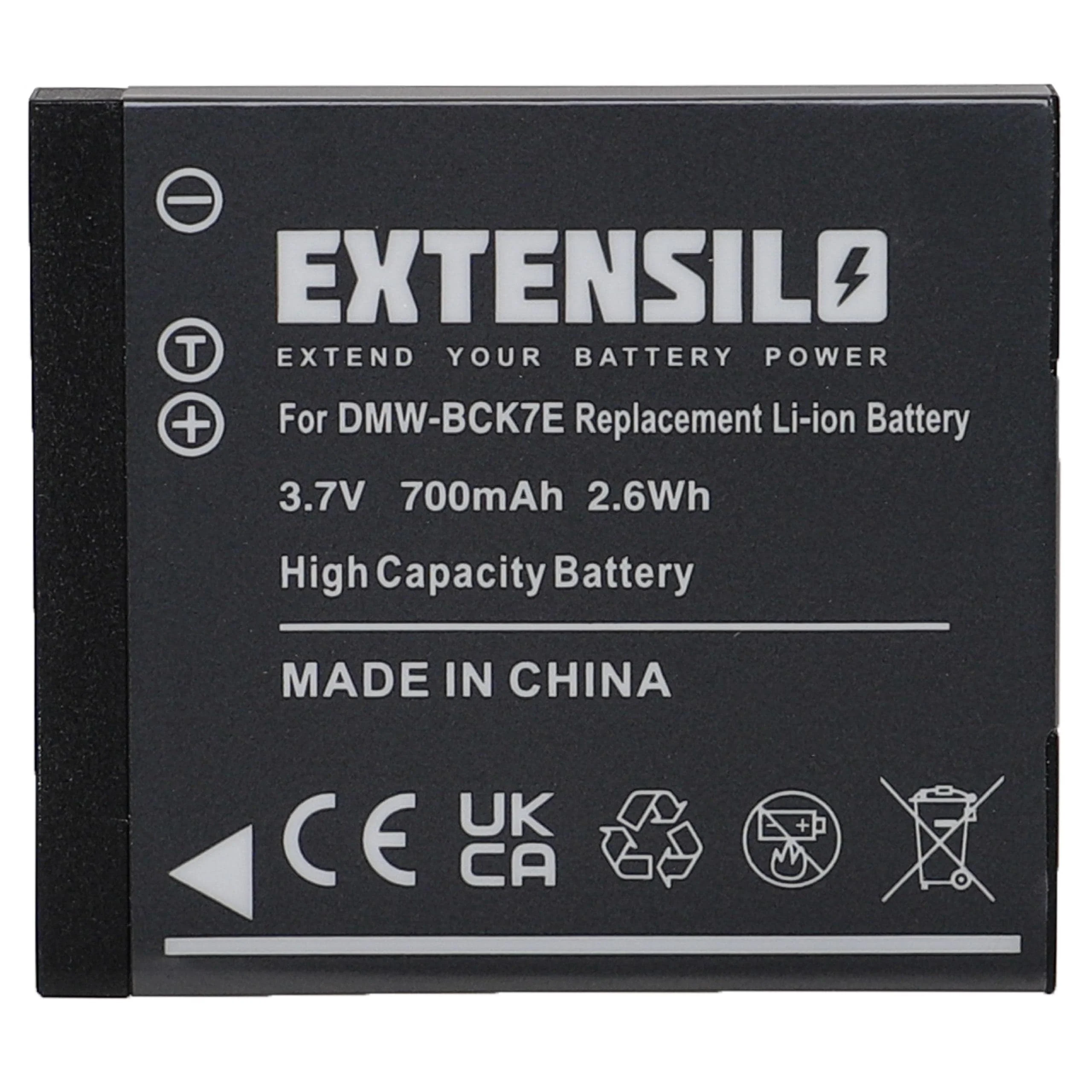 Batterie remplace Panasonic DMW-BCK7PP, DMW-BCK7E, DMW-BCK7 pour appareil photo Panasonic- 700mAh 3,7V Li-ion