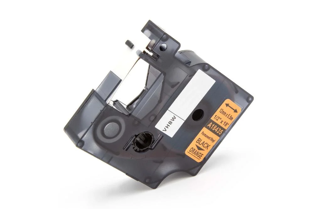 Cassette à ruban remplace Dymo 18435 - 12mm lettrage Noir ruban Orange, vinyle, plastique