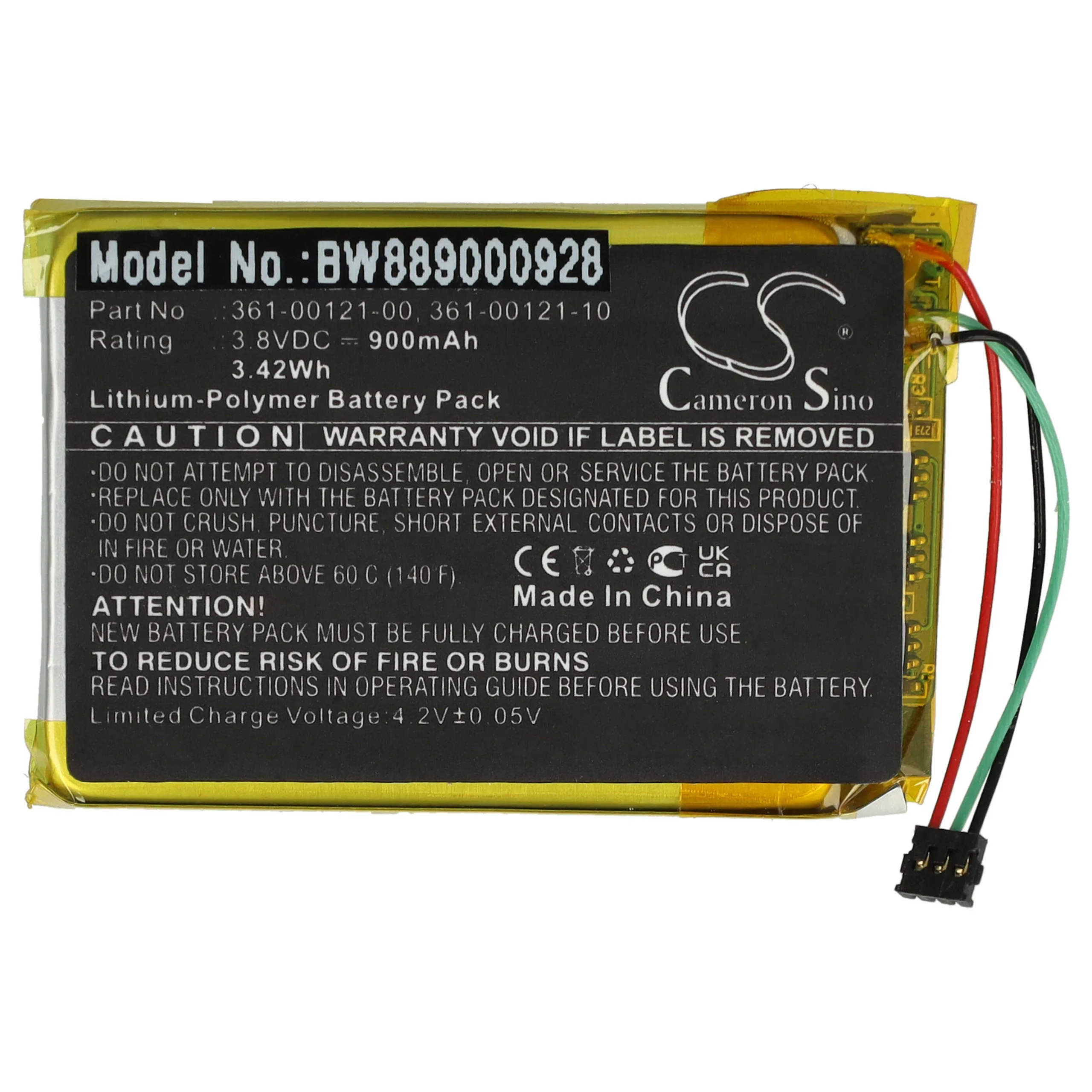 Batterie remplace Garmin 361-00121-00, 361-00121-10 pour traceur GPS - 900mAh 3,8V Li-polymère