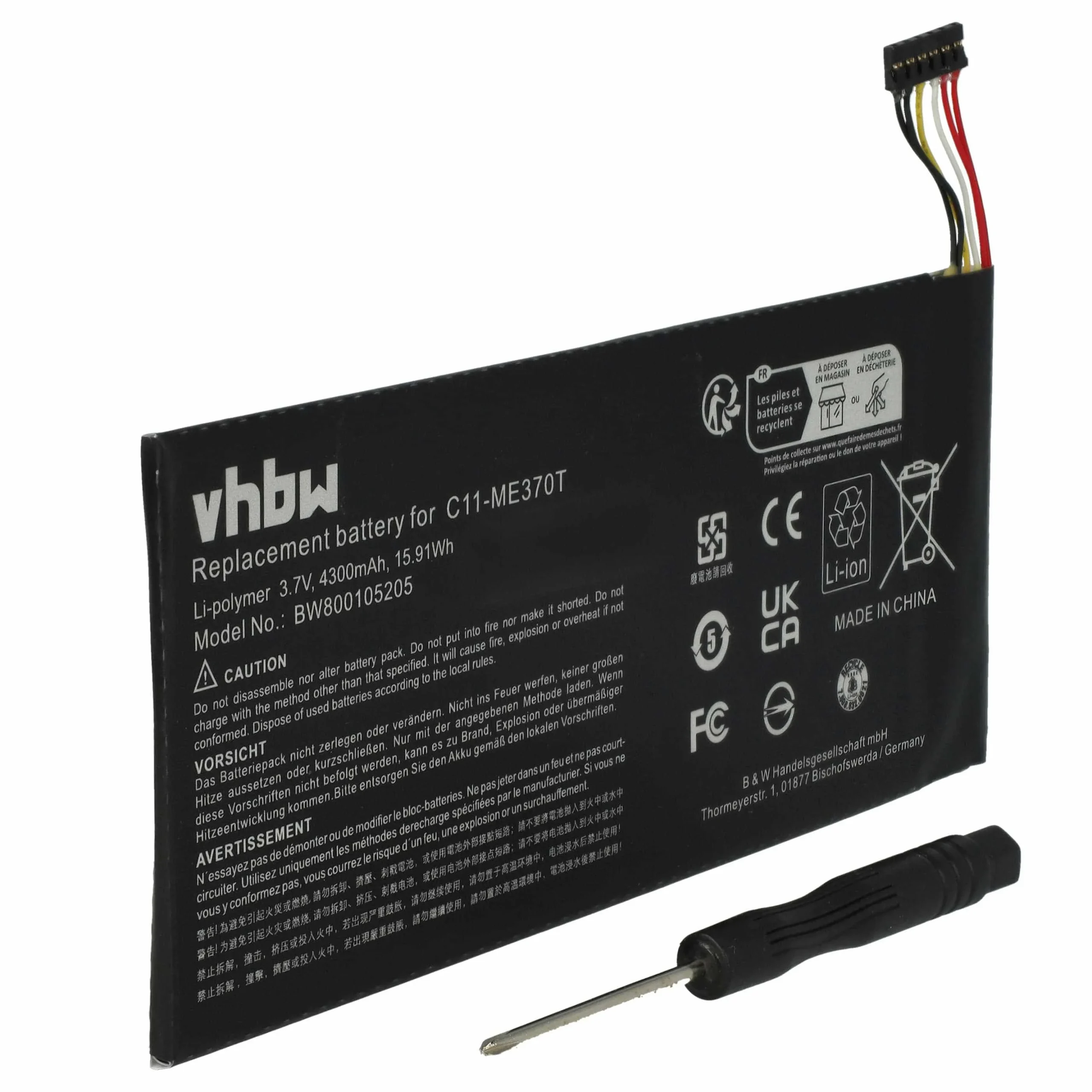 Batterie remplace Asus 0B200-00120100M-A1A1A-219-17QE, C11-ME370T tablette - 4300mAh 3,7V Li-polymère