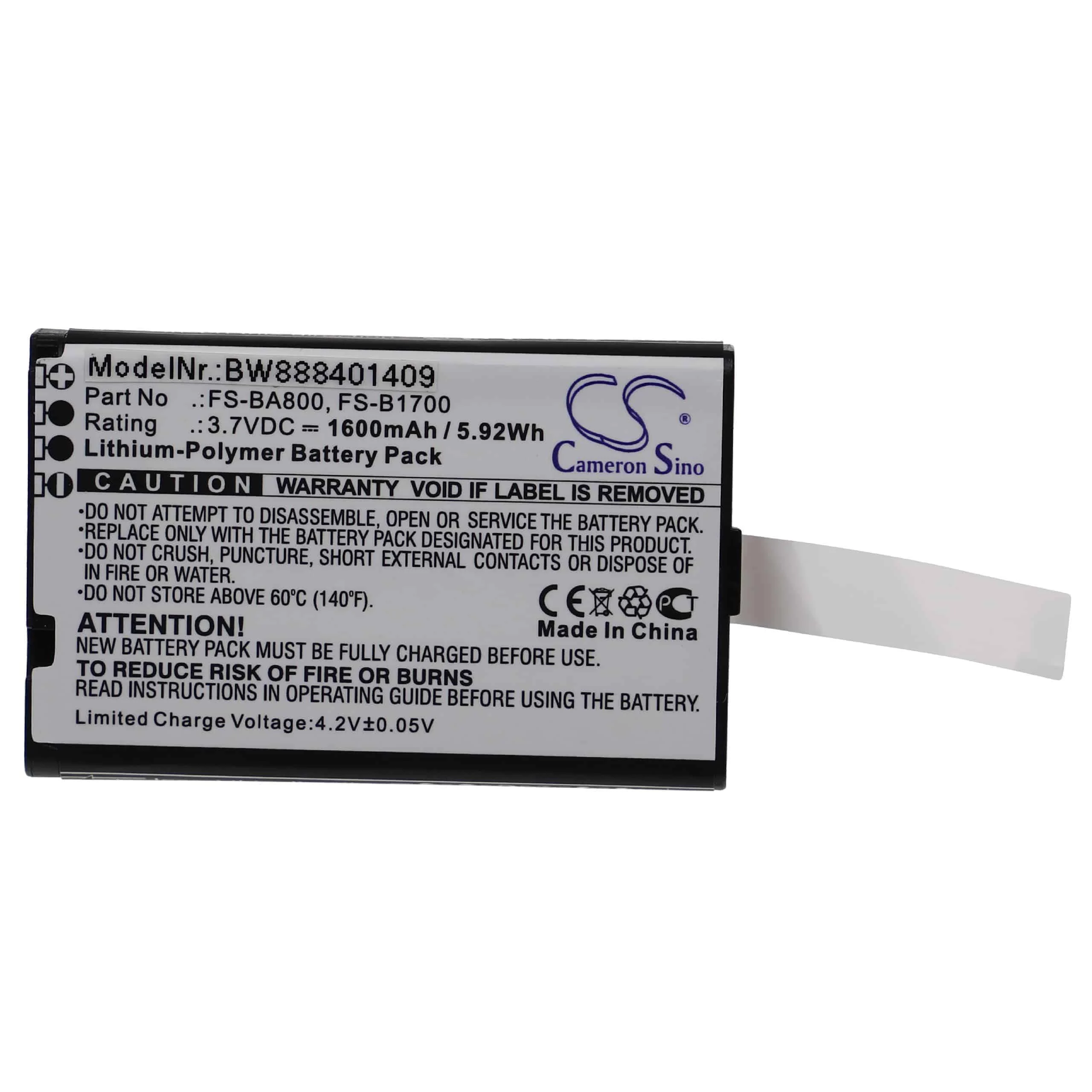 Batterie remplace Flysky FS-BA800, FS-B1700 modèle radio-télécommandé - 1600mAh 3,7V Li-polymère