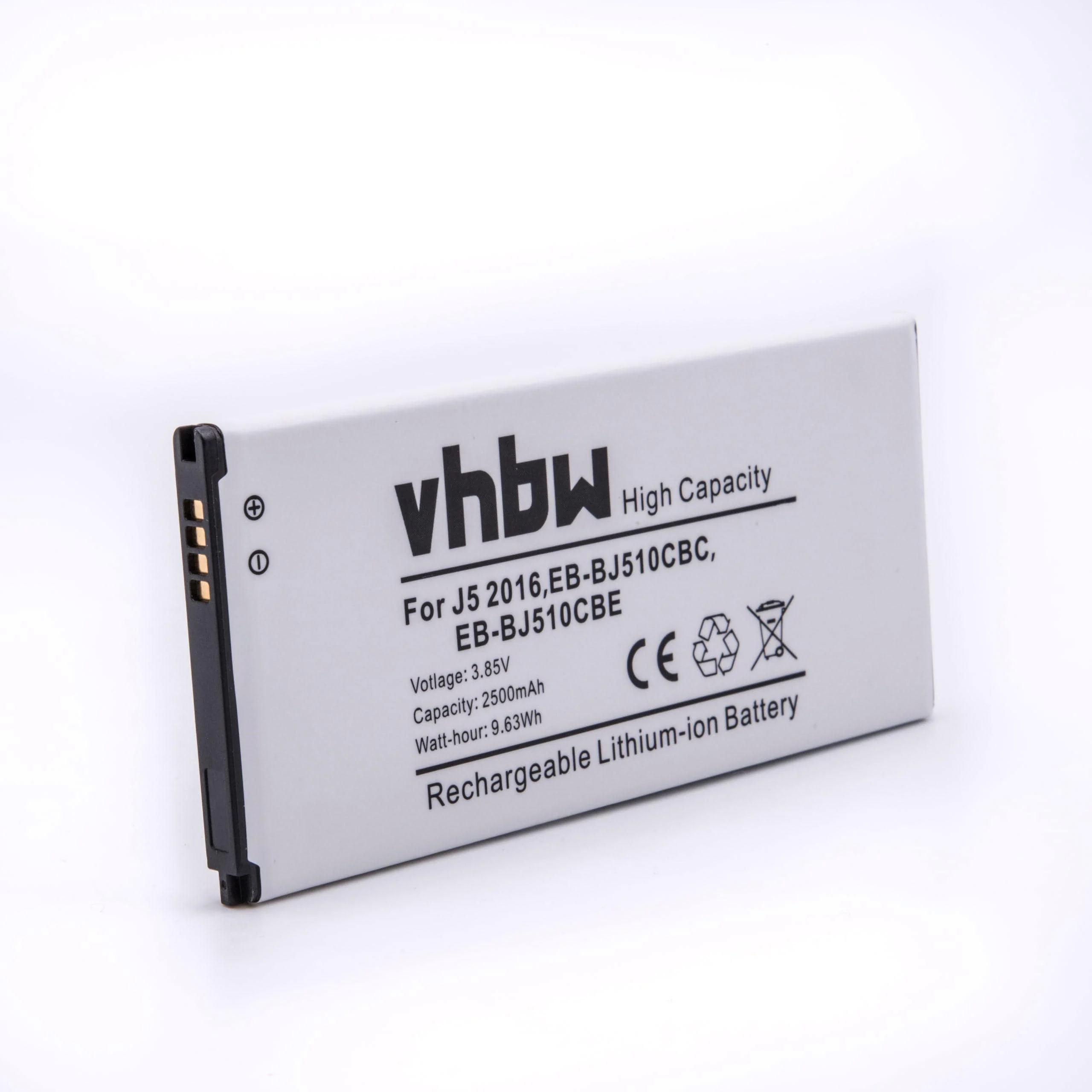 Batterie remplace Samsung EB-BJ510CBC, EB-BJ510CBE téléphone portable Samsung - 2500mAh 3,85V Li-ion