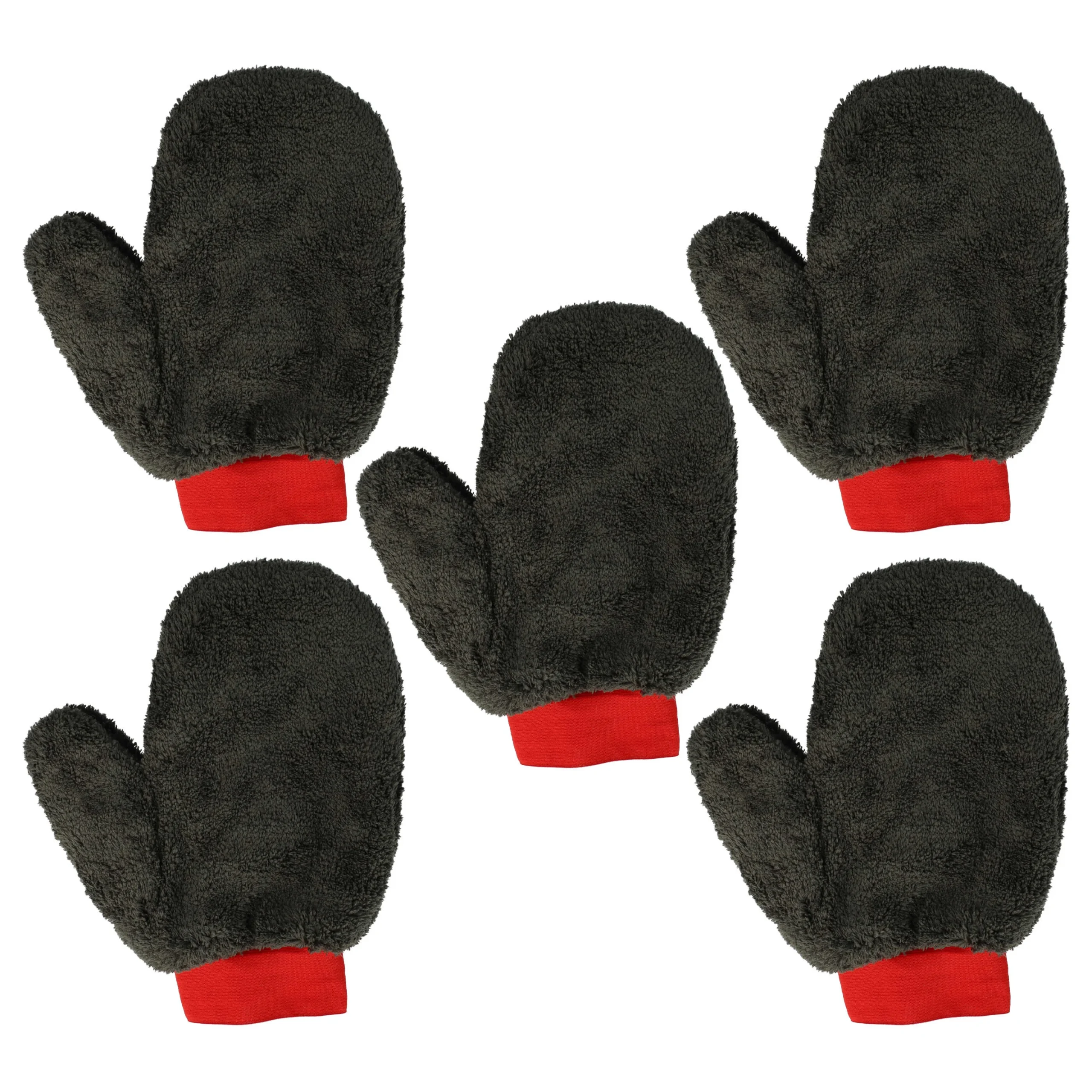 5x Gant de lavage en microfibre pour auto, moto et bicyclette - Gant de lavage auto noir / rouge