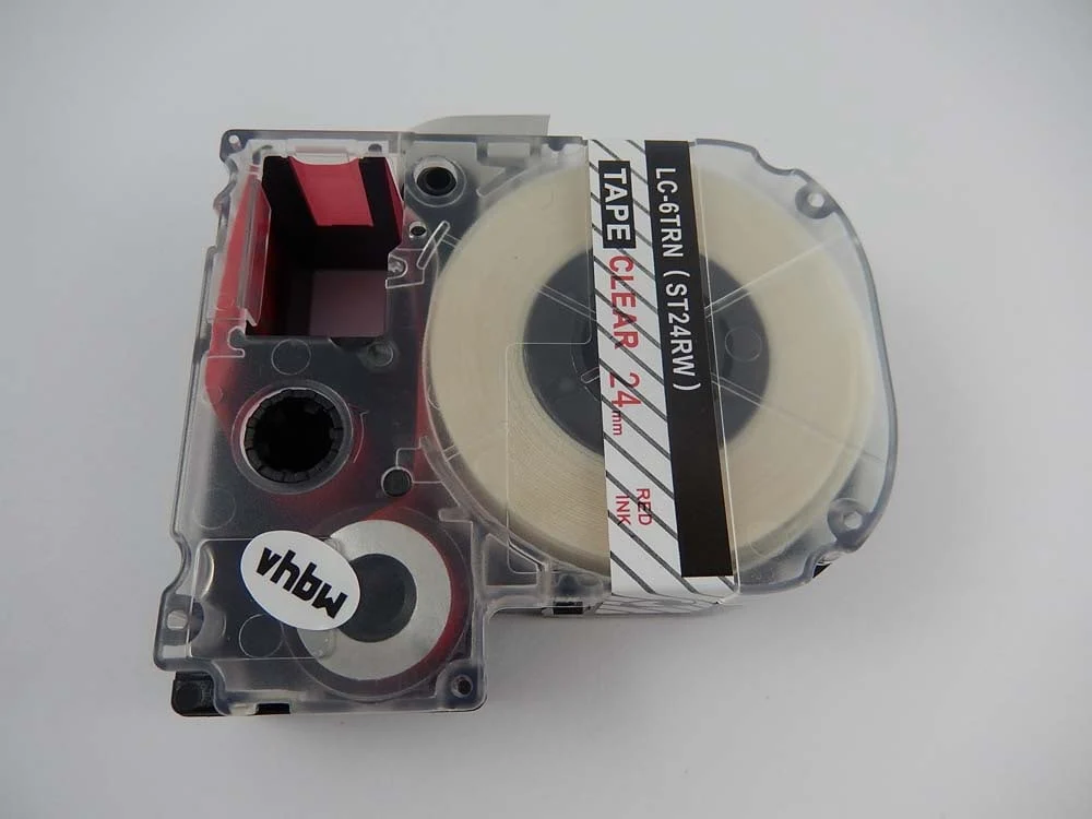 Cassette à ruban remplace Epson LC-6TRN - 24mm lettrage Rouge ruban Transparent, plastique