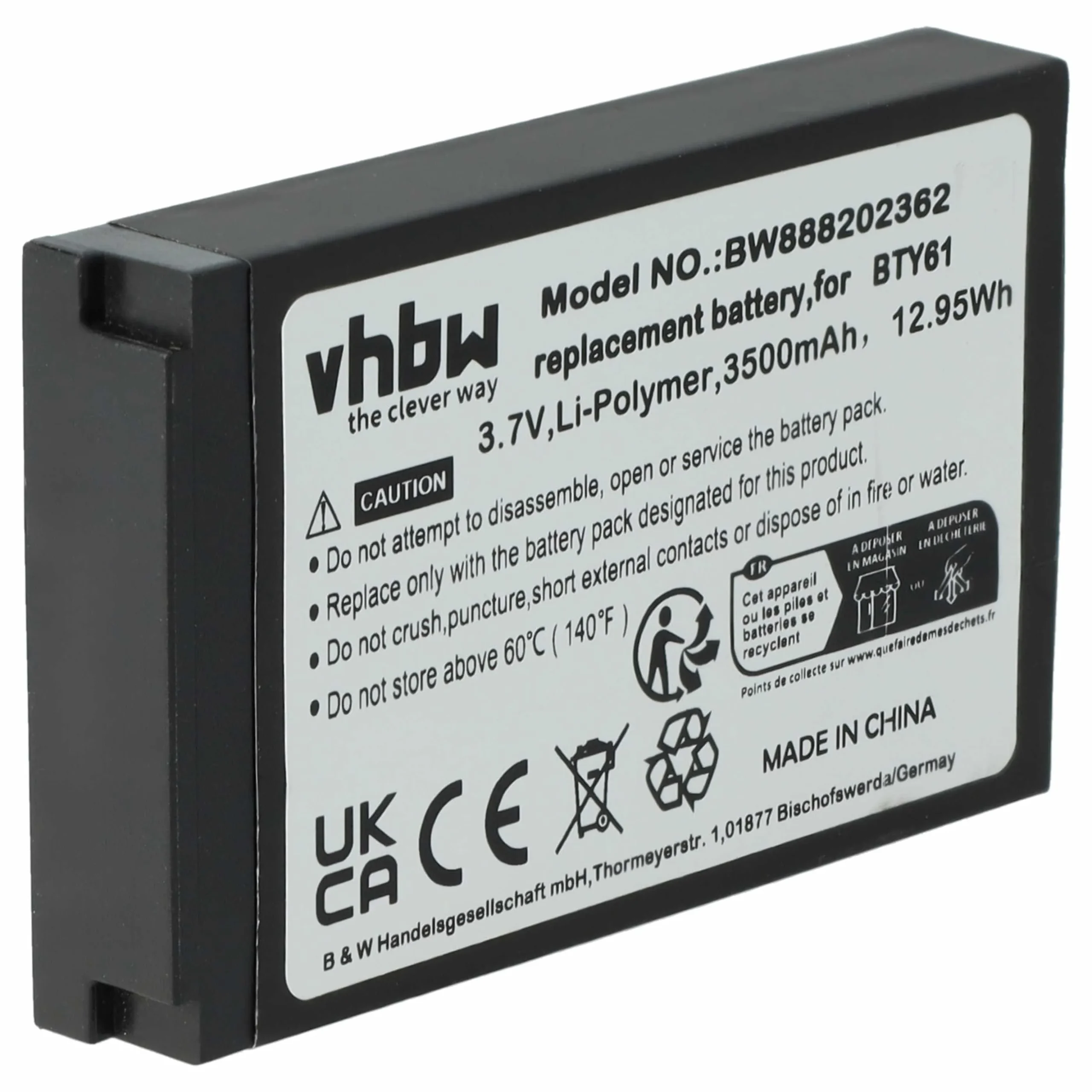 Batterie remplace Newland BTY61 pour ordinateur de poche Newland - 3800mAh 3,7V Li-polymère