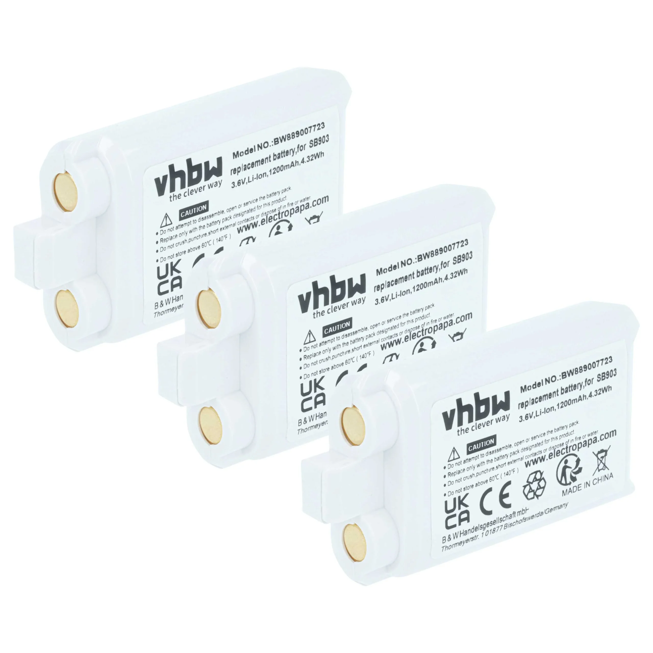3x Batteries remplace Shure SB903 pour système radio numérique Shure - 1200mAh 3,7V Li-ion