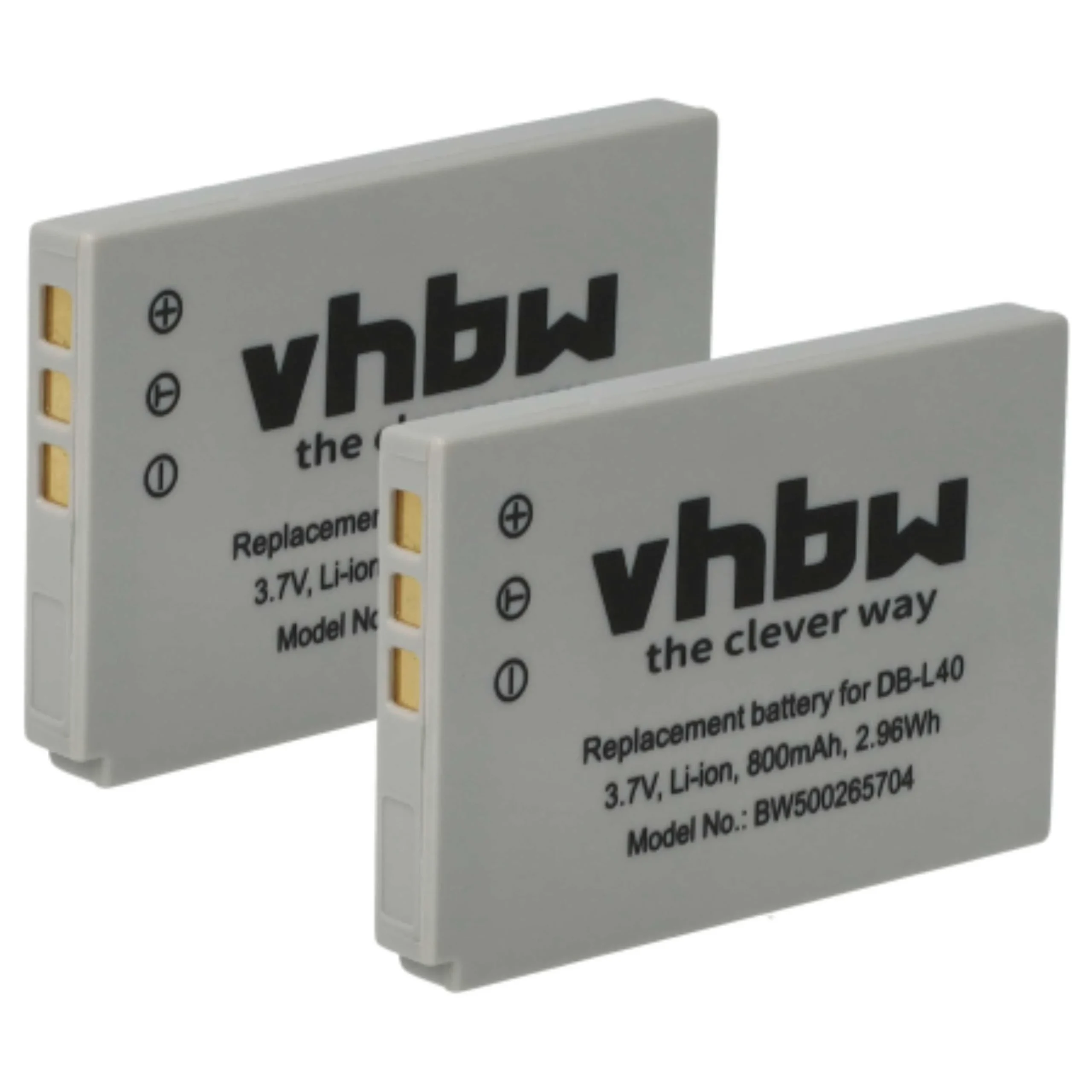 2x Batteries remplace Sanyo DB-L40AU, DB-L40 pour caméscope Sanyo- 800mAh 3,7V Li-ion