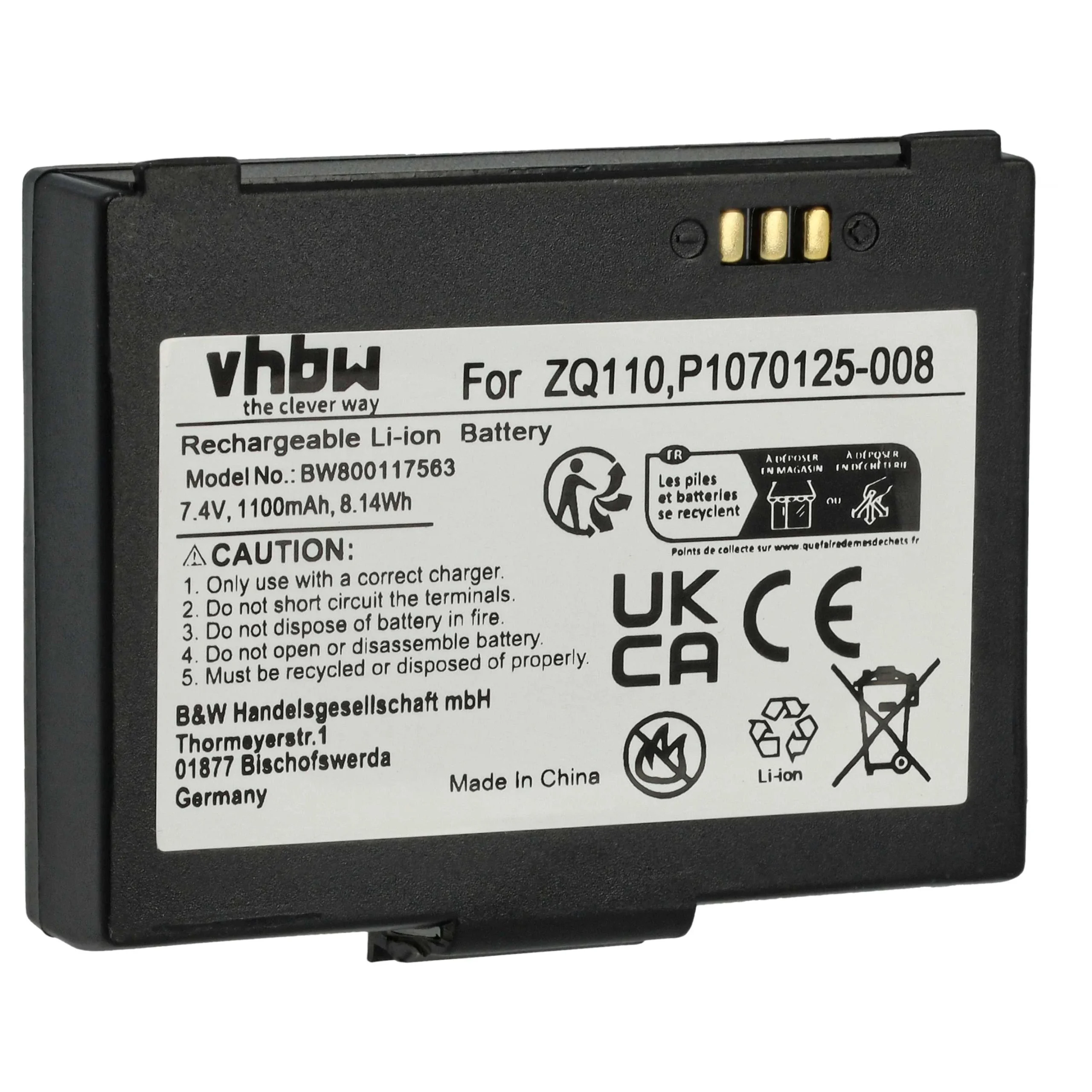 Batterie remplace Bixolon K409-00007A, PBP-R200 pour scanner de code-barre Bixolon - 1100mAh 7,4V