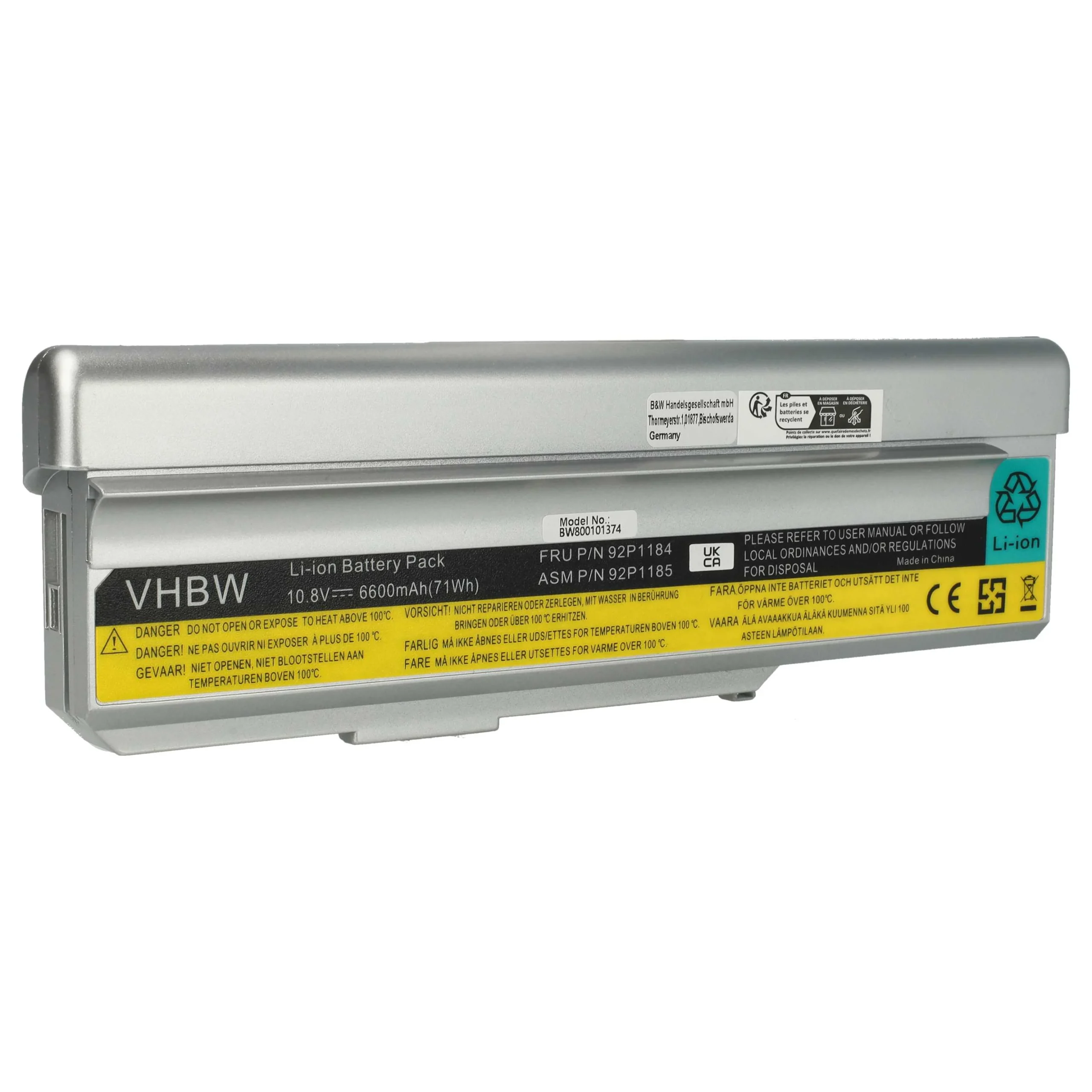Batterie remplace Lenovo 40Y8317, 40Y8315 pour ordinateur portable Lenovo / IBM- 6600mAh 10,8V Li-ion, argenté