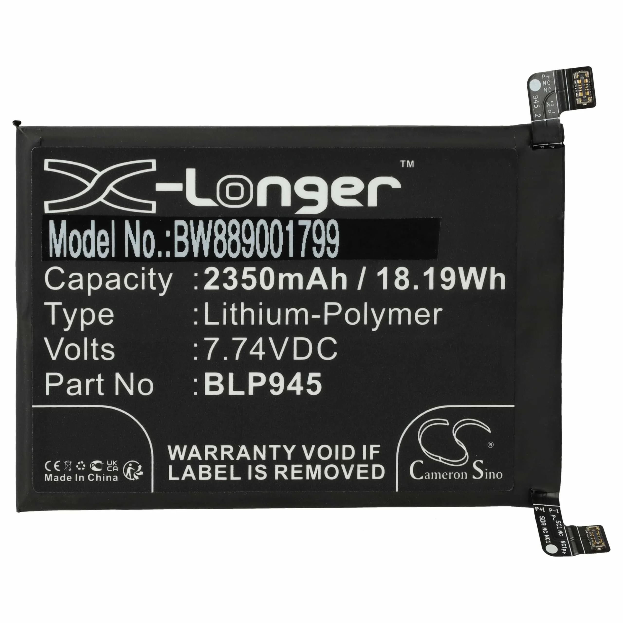 Batterie remplace OnePlus BLP945 téléphone portable OnePlus - 2350mAh 7,74V Li-polymère