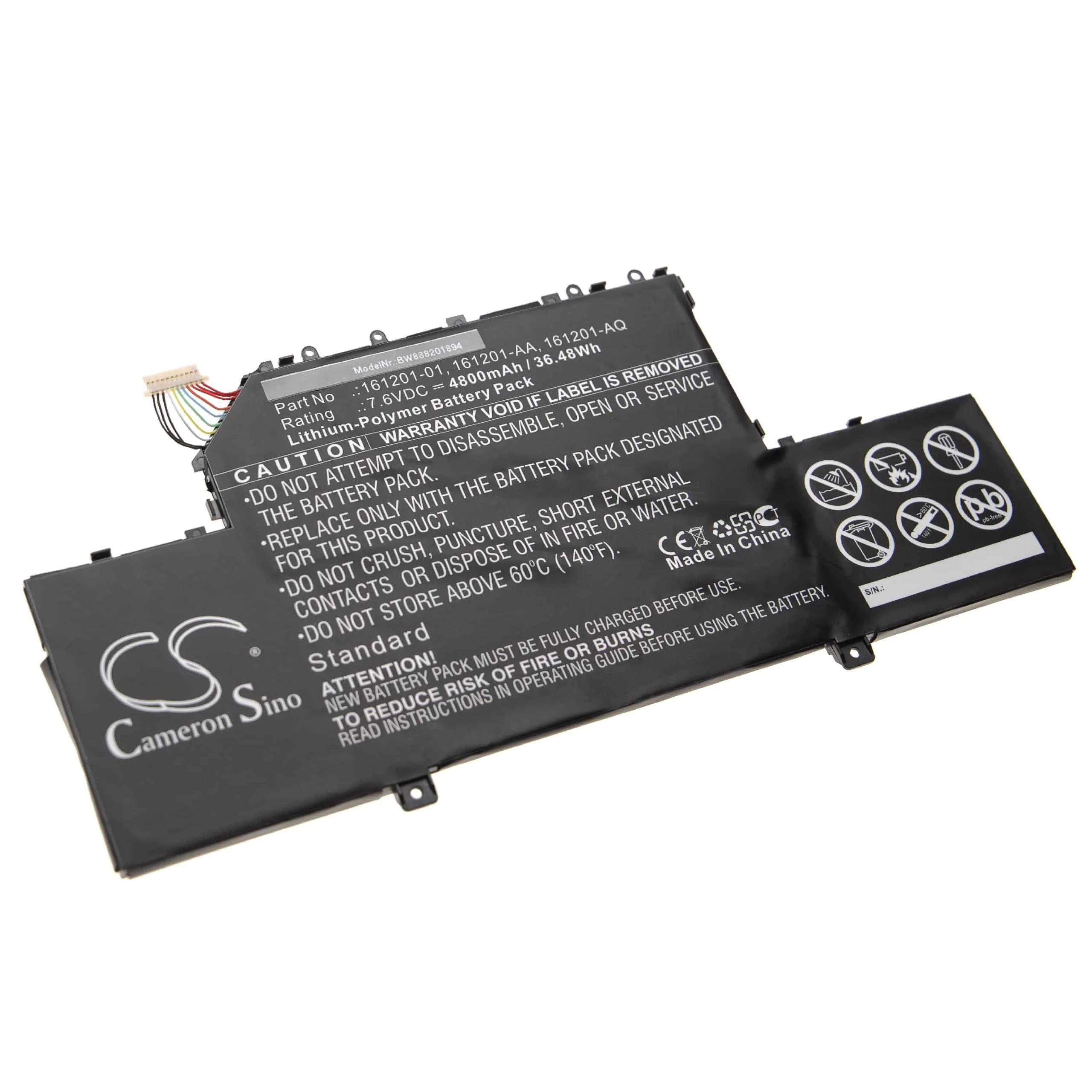 Batterie remplace Xiaomi 161201-01, 161201-AA pour ordinateur portable Xiaomi- 4800mAh 7,6V Li-polymère, noir