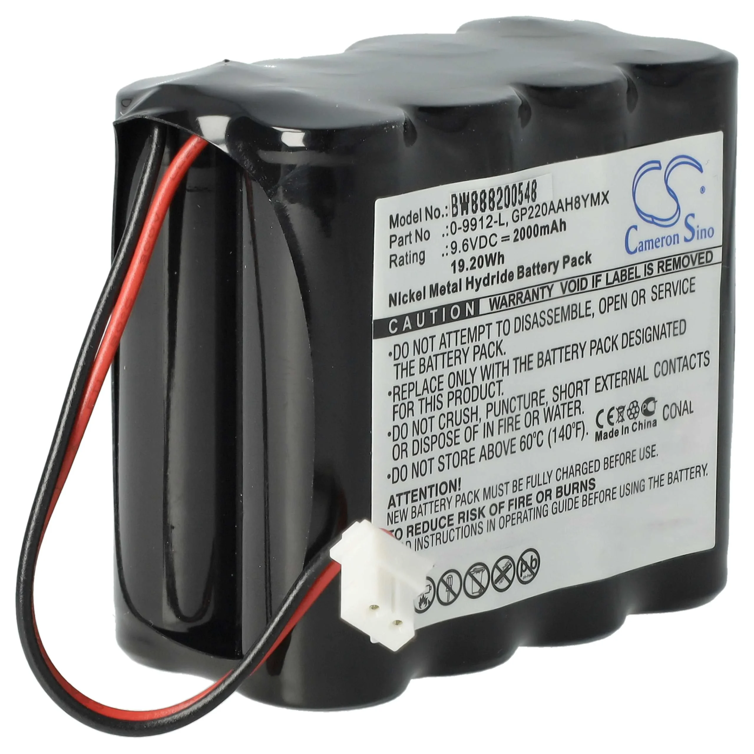Batterie remplace Visonic GP220AAH8YMX, 0-9912-L pour centrale d'alarme Visonic - 2000mAh 9,6V NiMH