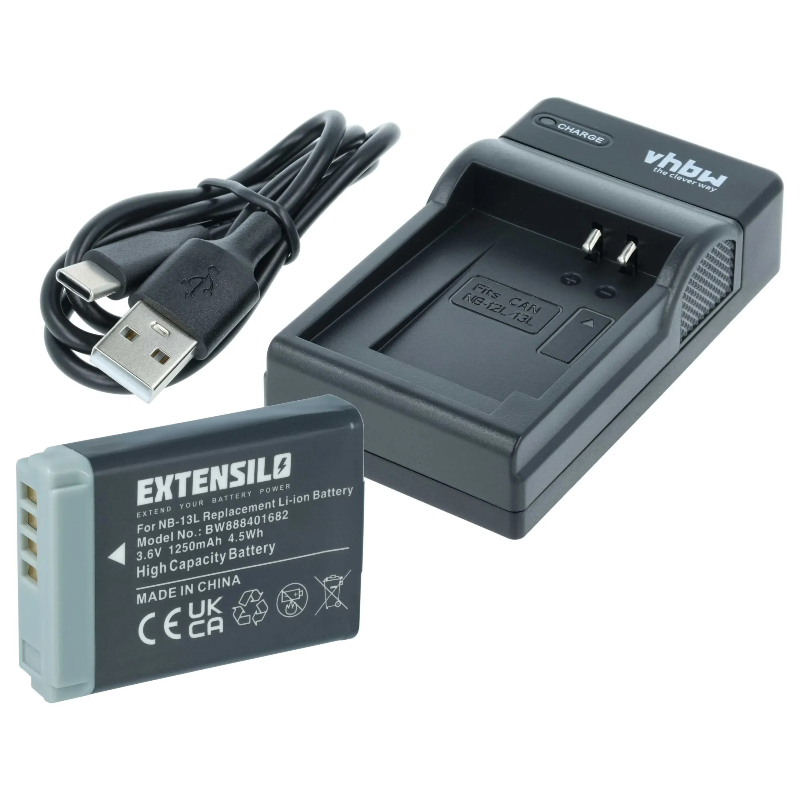 1x station de charge, 1x batterie, 1x câble USB-A / USB-C pour caméra Canon Vixia