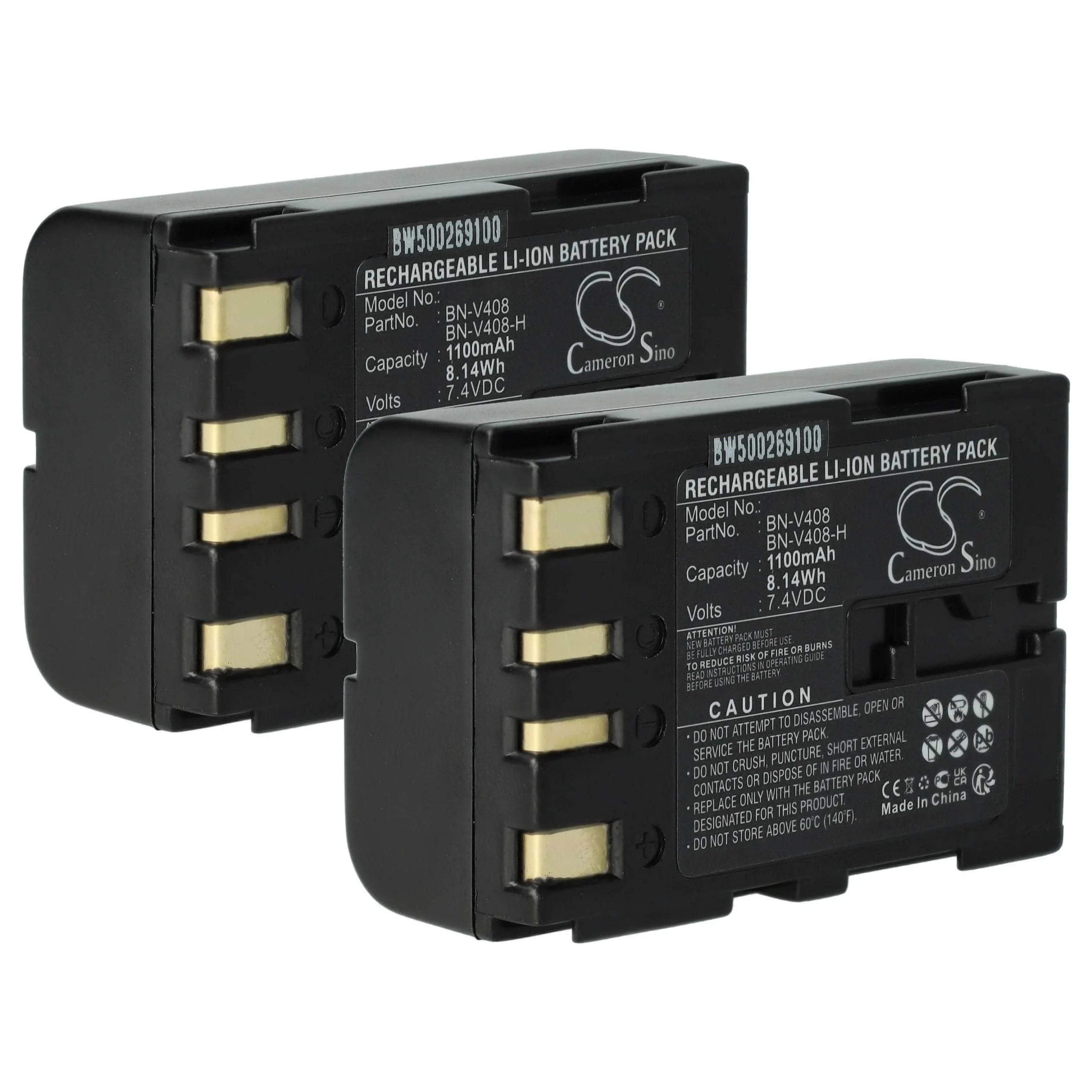 2x Batteries remplace JVC BN-V416, BN-V416U, BN-V428, BN-V408, BN-V408U pour caméscope JVC- 900mAh 7,2V Li-ion