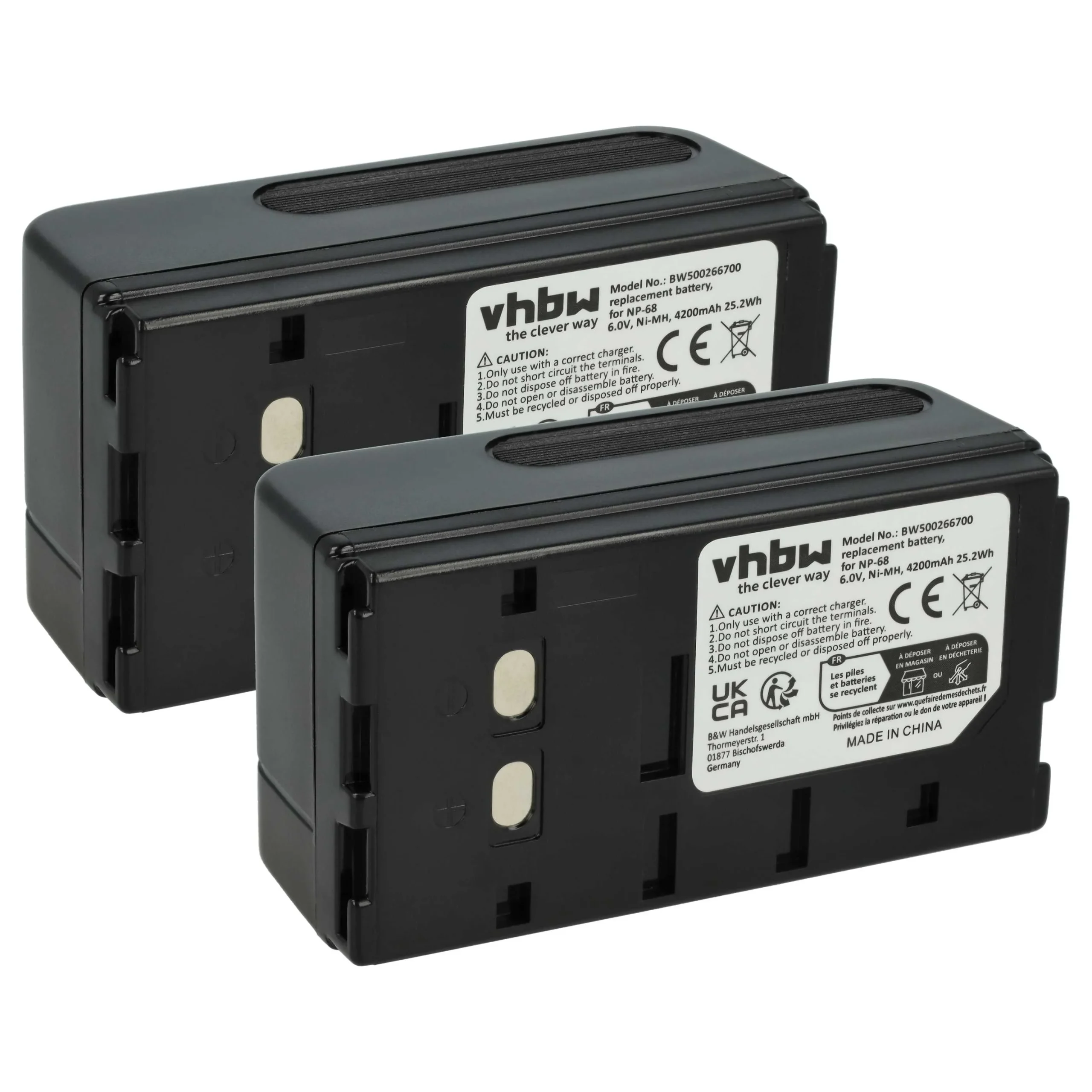 2x Batteries remplace JVC BN-V65U, BN-V22U, BN-V25U, BN-V50U pour appareil photo Sony- 4200mAh 6V NiMH