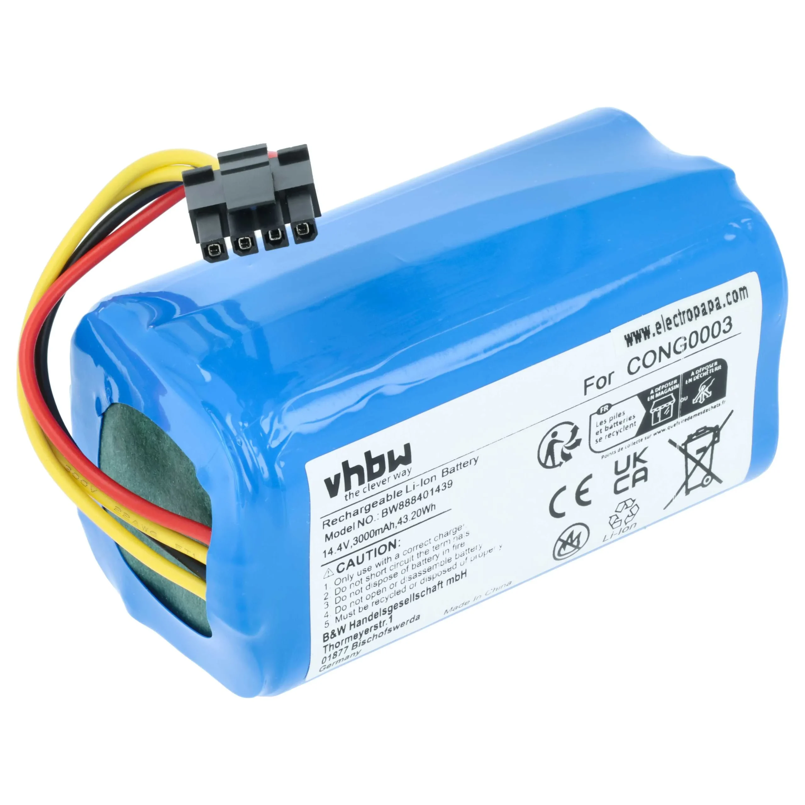 Batterie remplace BLAUPUNKT 6.60.40.04-0, 6.60.40.05-0 pour robot aspirateur Blaupunkt - 3000mAh 14,4V Li-ion