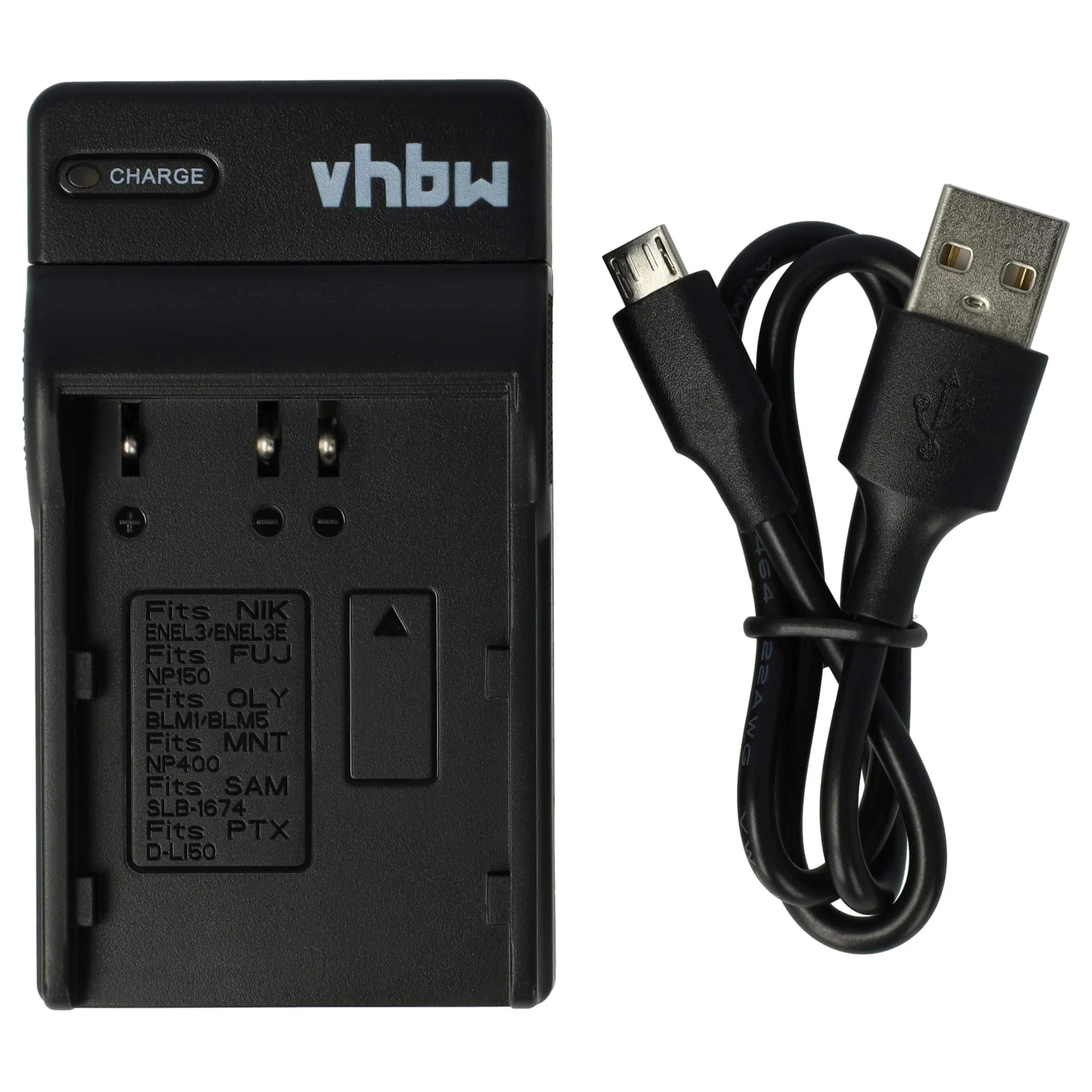 Chargeur USB-C + câble USB-C pour appareil photo Fujifilm, Pentax, Nikon, Minolta - 0,5 A