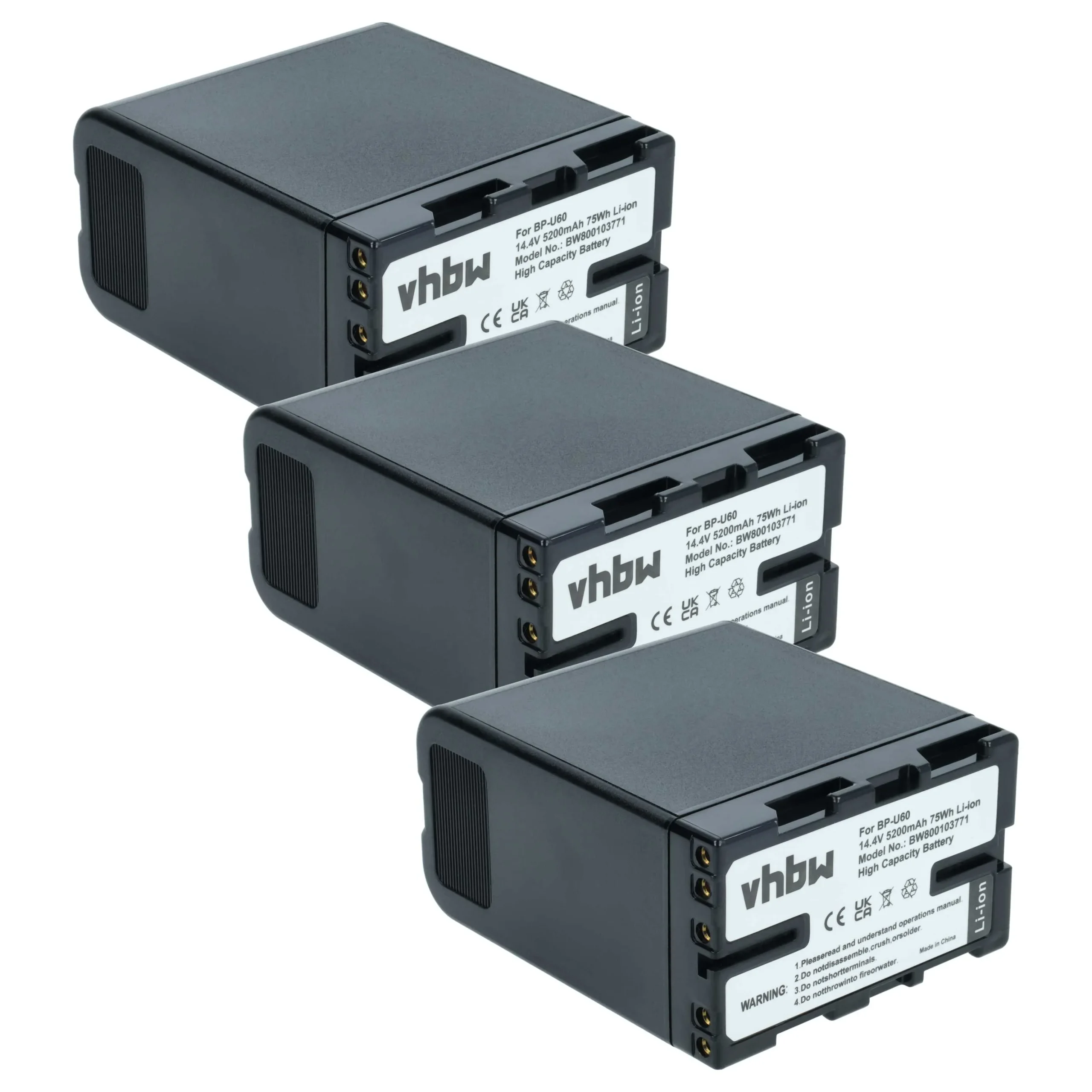 3x Batteries remplace Sony BP-U60, BP-U95, BP-U30, BP-U90 pour caméscope Sony- 5200mAh 14,8V Li-ion avec puce
