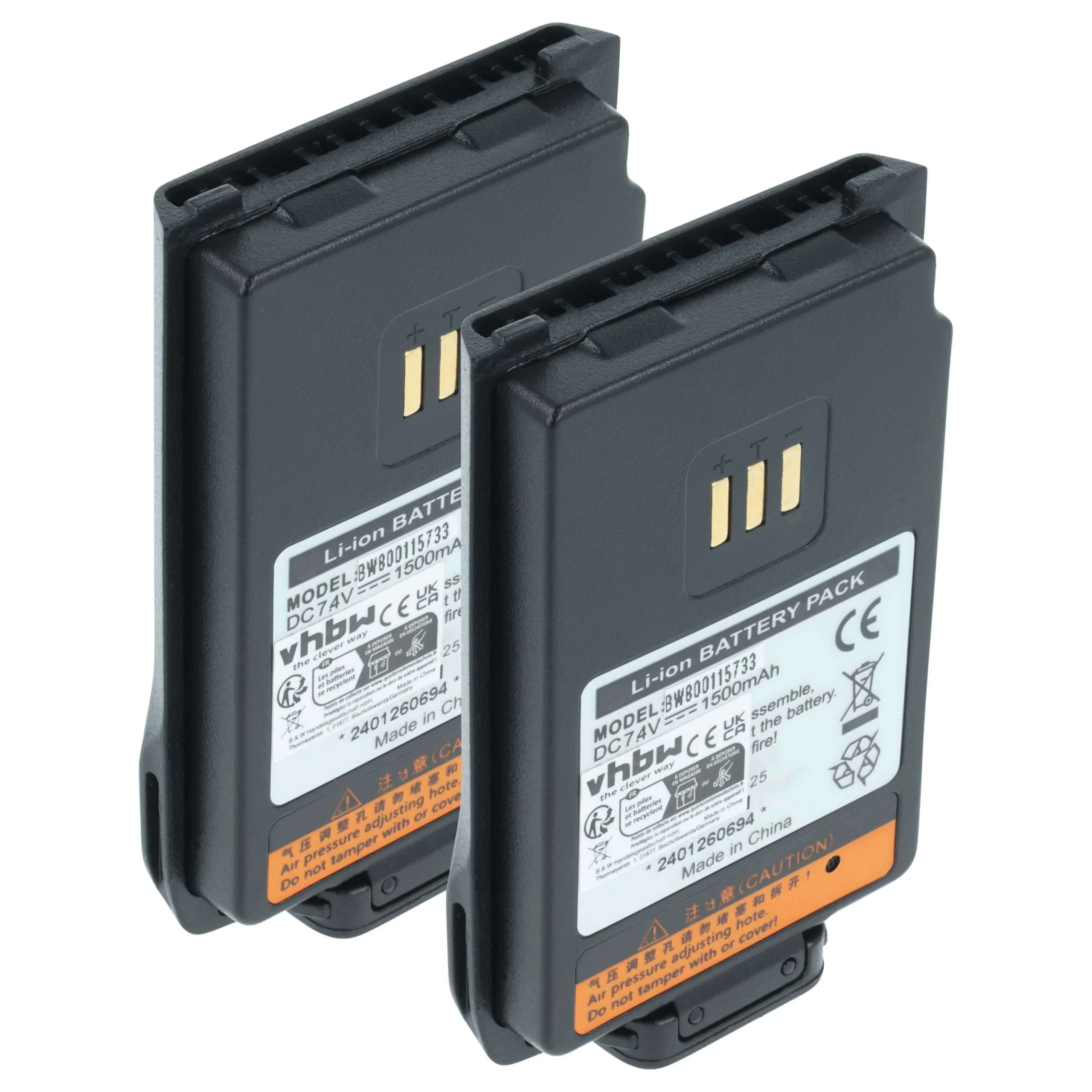 2x Batteries remplace Hyt / Hytera BL1502, BL2010 pour radio talkie-walkie Hyt / Hytera- 1500mAh 7,4V Li-ion