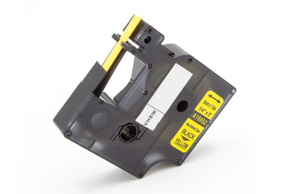 Cassette à ruban remplace Dymo 18052 - lettrage Noir ruban Jaune, plastique, thermorétractable, 6 mm
