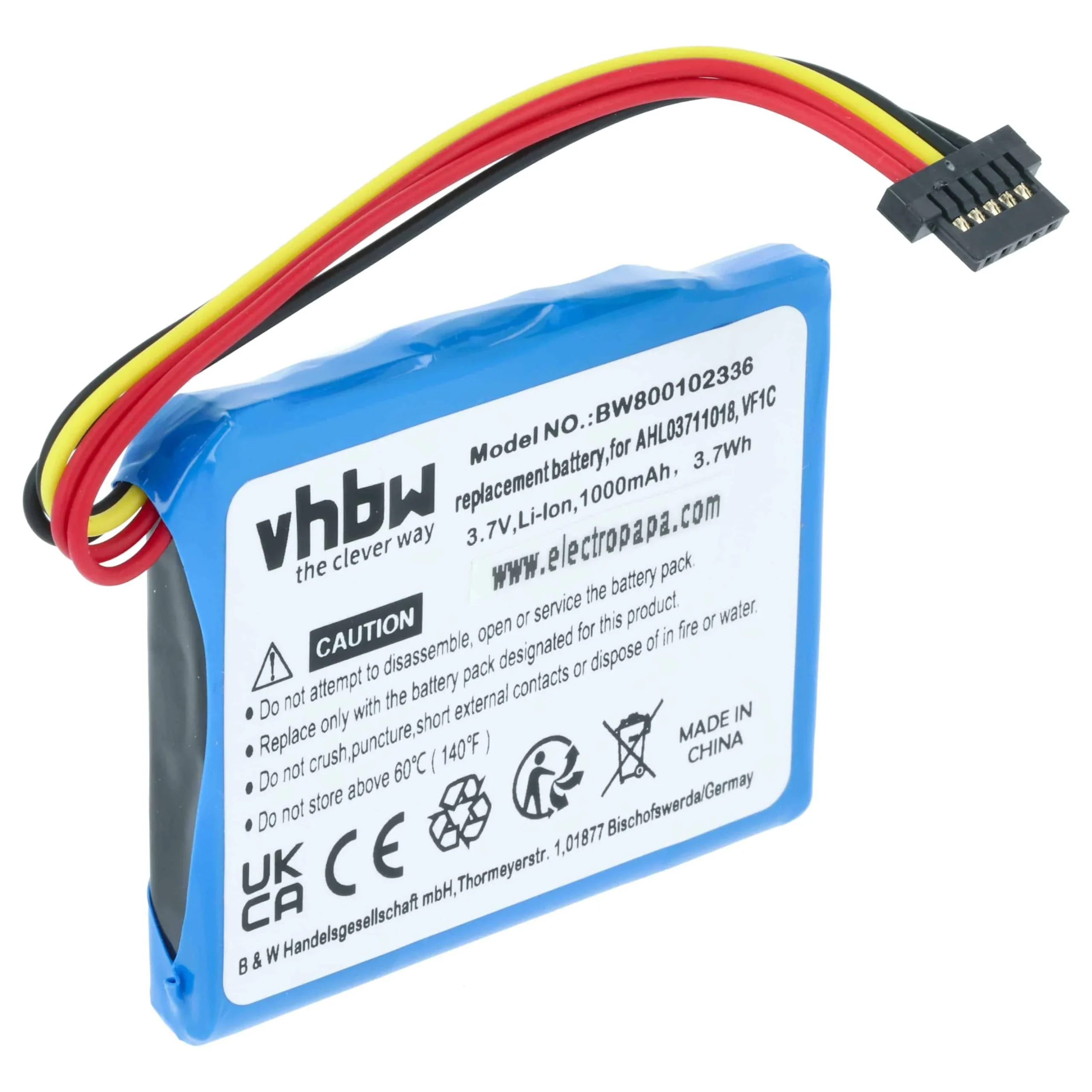 Batterie remplace TomTom 4CQ02, AHL03711018 pour navigation GPS Blue&Me TomTom - 1000mAh 3,7V Li-ion