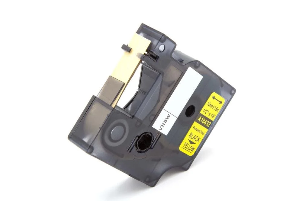 Cassette à ruban remplace Dymo 18432 - 12mm lettrage Noir ruban Jaune, vinyle, plastique