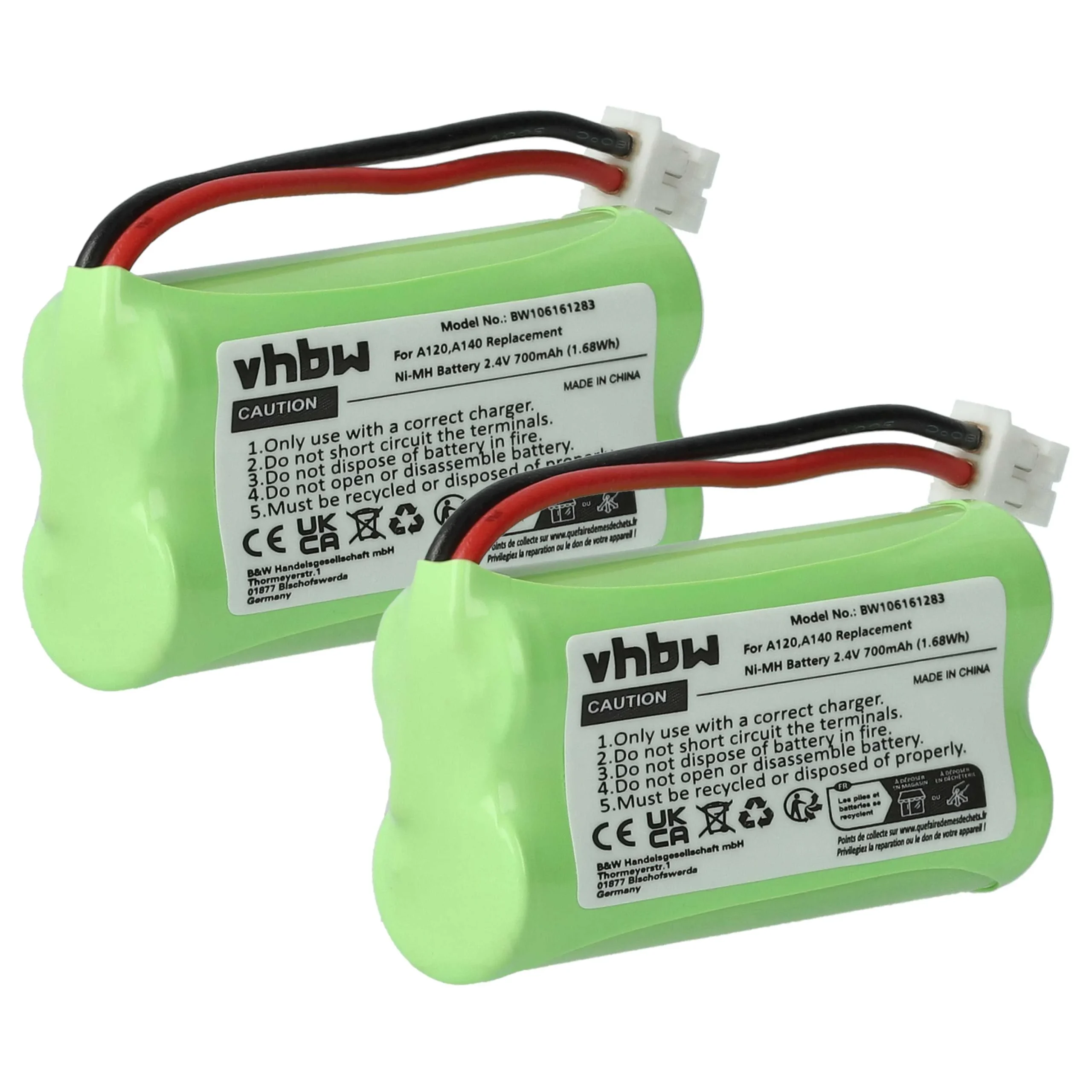 2x Batteries remplace 55AAAHR2BMX, 220382C1, 220436C1, 41AAAH2BMX pour téléphone T-Com - 700mAh 2,4V NiMH
