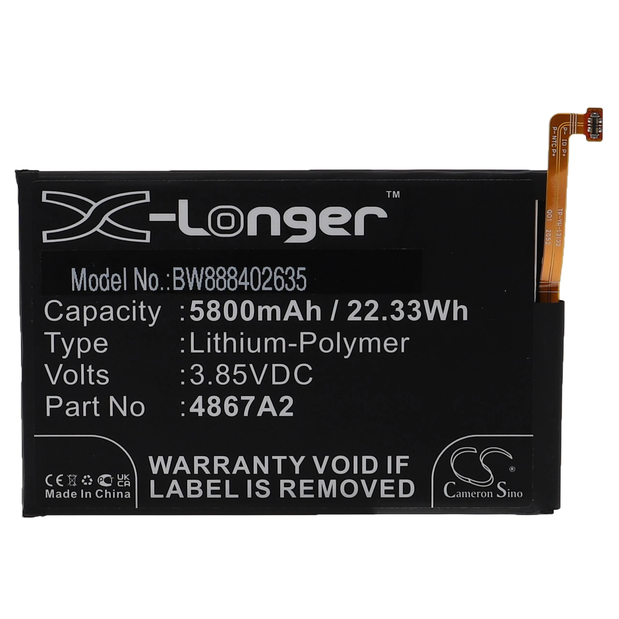 Batterie remplace Wiko 4867A2 téléphone portable Wiko - 5800mAh 3,85V Li-polymère