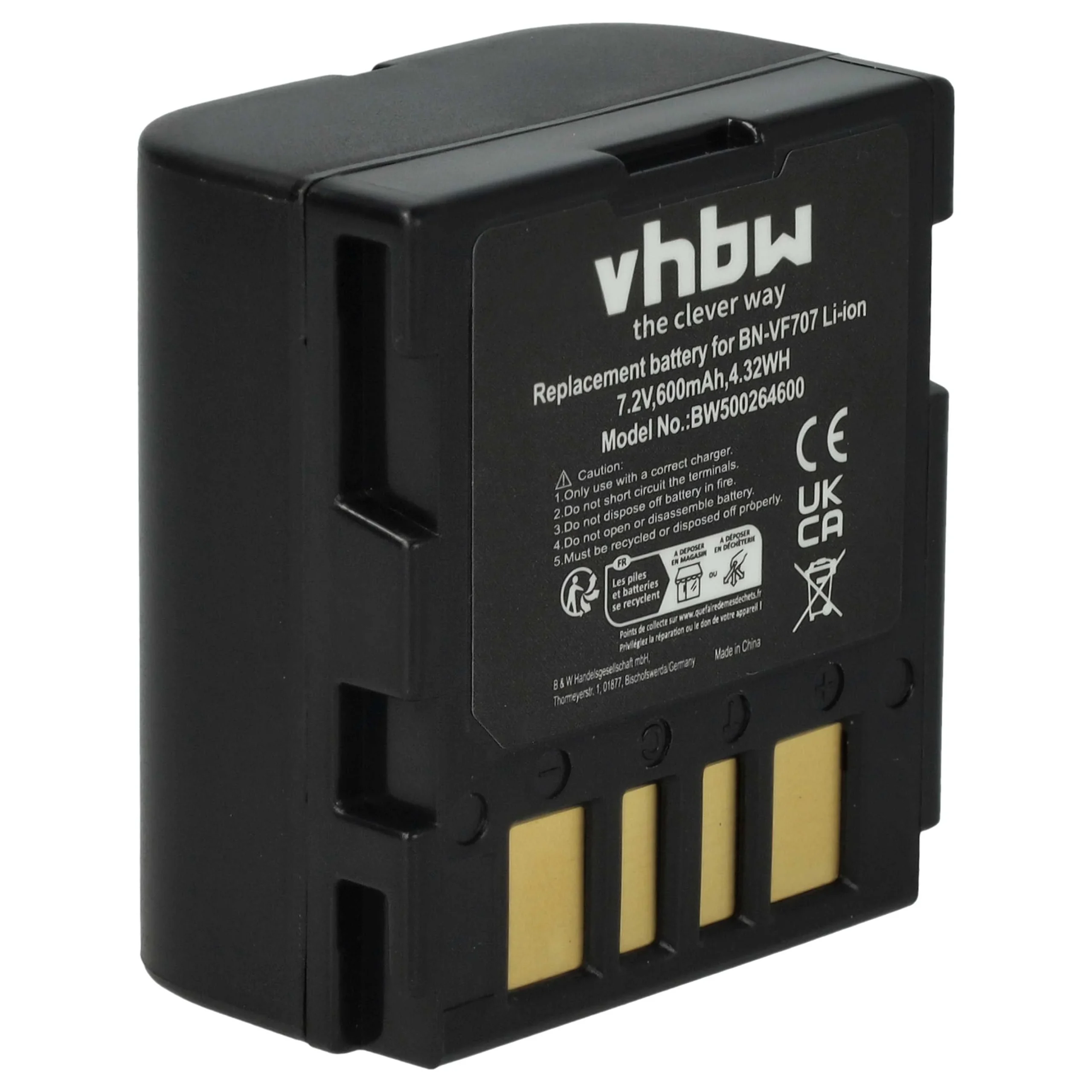 Batterie remplace JVC BN-VF707U, BN-VF714U, BN-VF714, BN-VF707 pour caméscope JVC- 600mAh 7,2V Li-ion