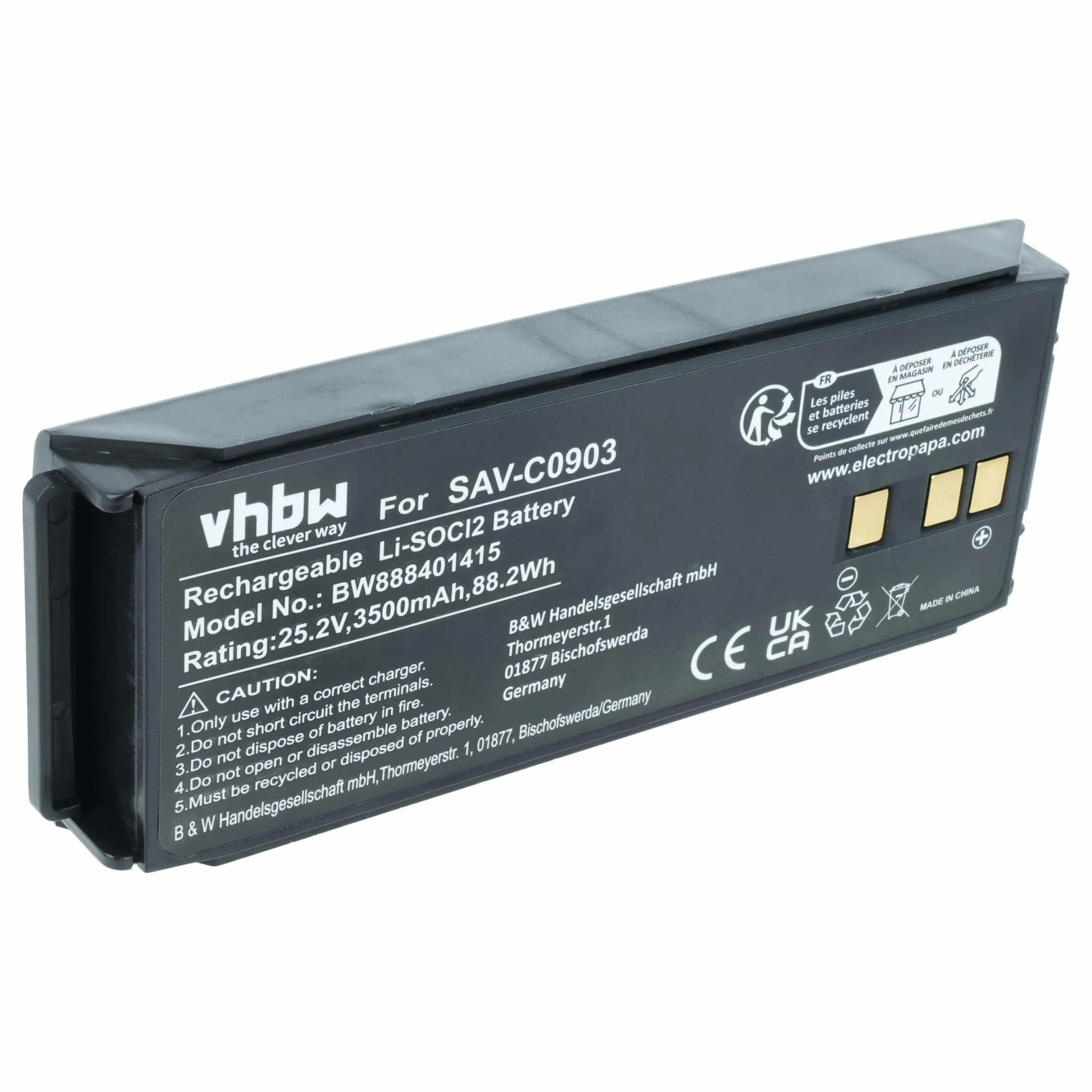 Pile remplace Saver One SAV-C0903 pour appareil médical Saver One - 3500mAh 25,2V Li-SOCl2