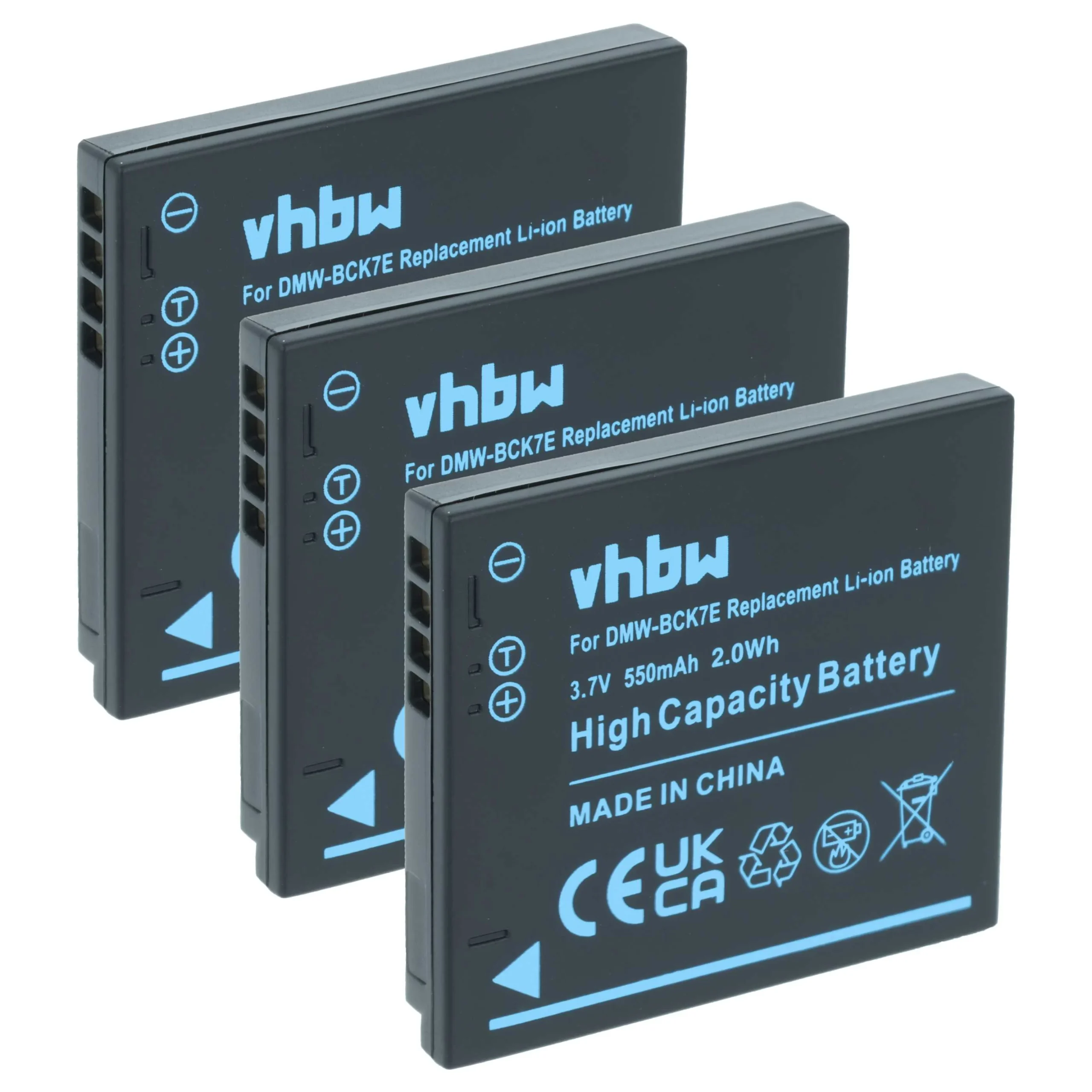 3x Batteries remplace Panasonic DMW-BCK7E, DMW-BCK7 pour appareil photo Panasonic- 550mAh 3,7V Li-ion