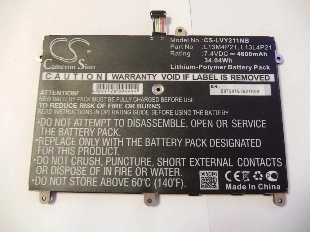 Batterie remplace Lenovo 121500224, L13L4P21 pour ordinateur portable Lenovo- 4600mAh 7,4V Li-polymère