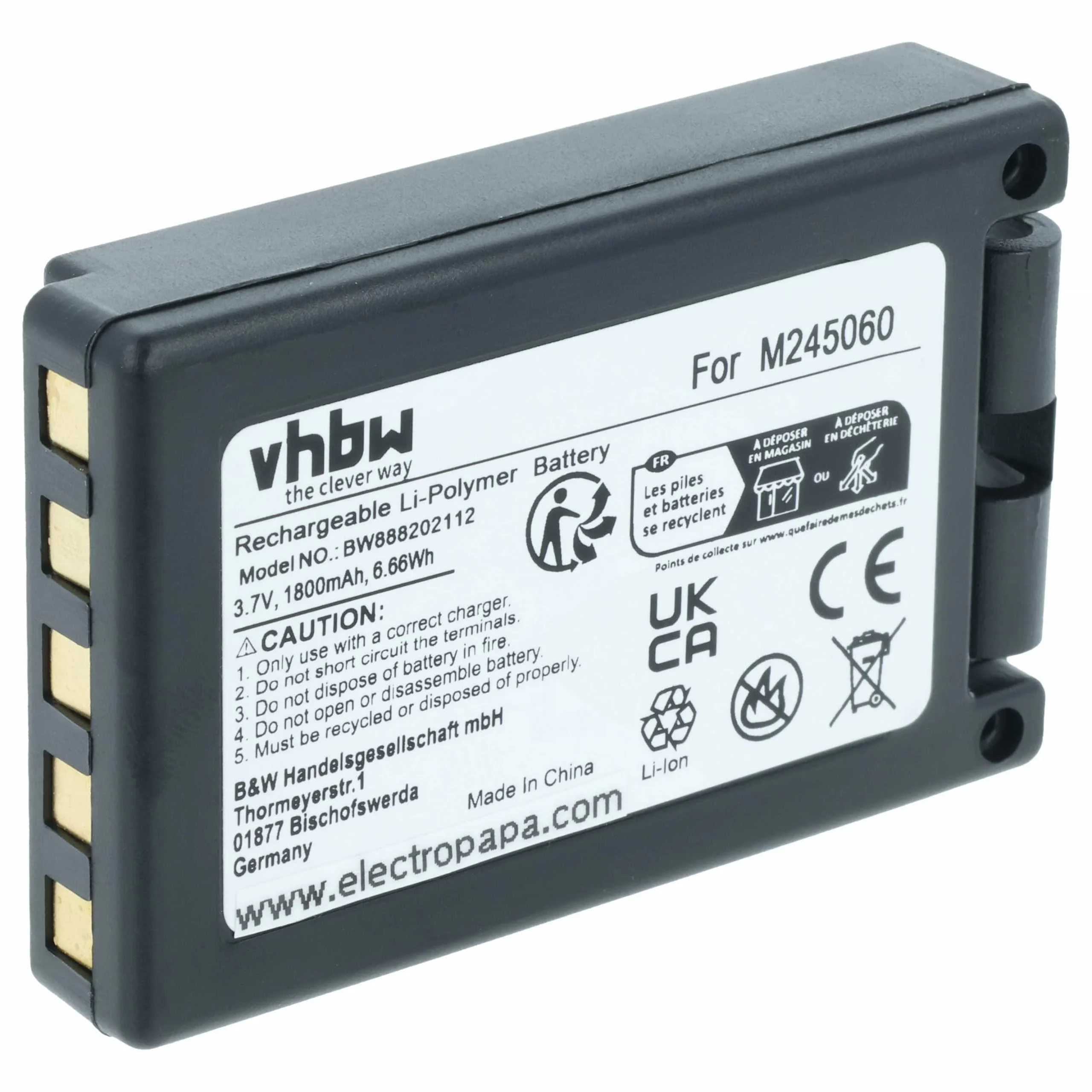 Batterie remplace Teleradio M245060, 22.381.2, D00004-02 - 1800mAh 3,7V Li-polymère