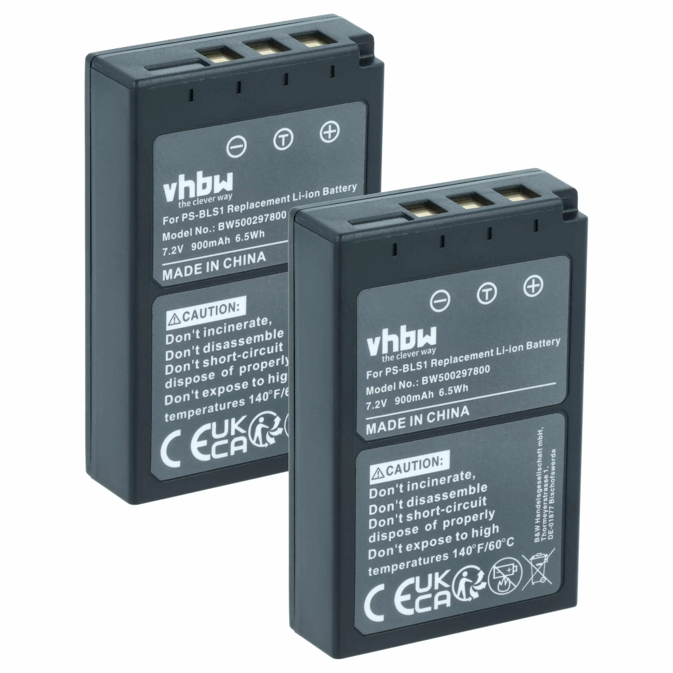 2x Batteries remplace Olympus PS-BLS1 pour appareil photo Olympus- 900mAh 7,2V Li-ion