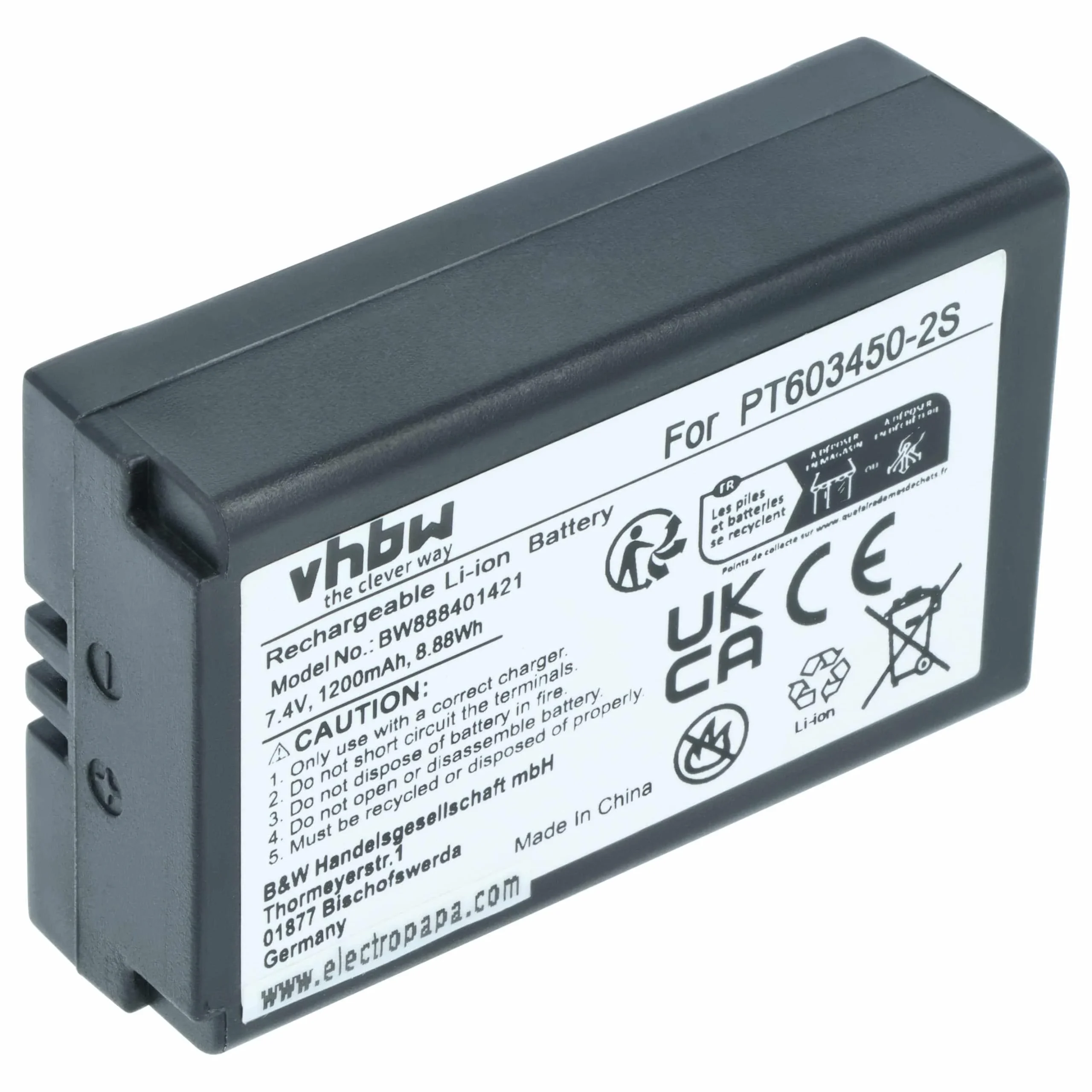 Batterie remplace CEM PT603450-2S outil de mesure CEM - 1200mAh 7,4V Li-ion