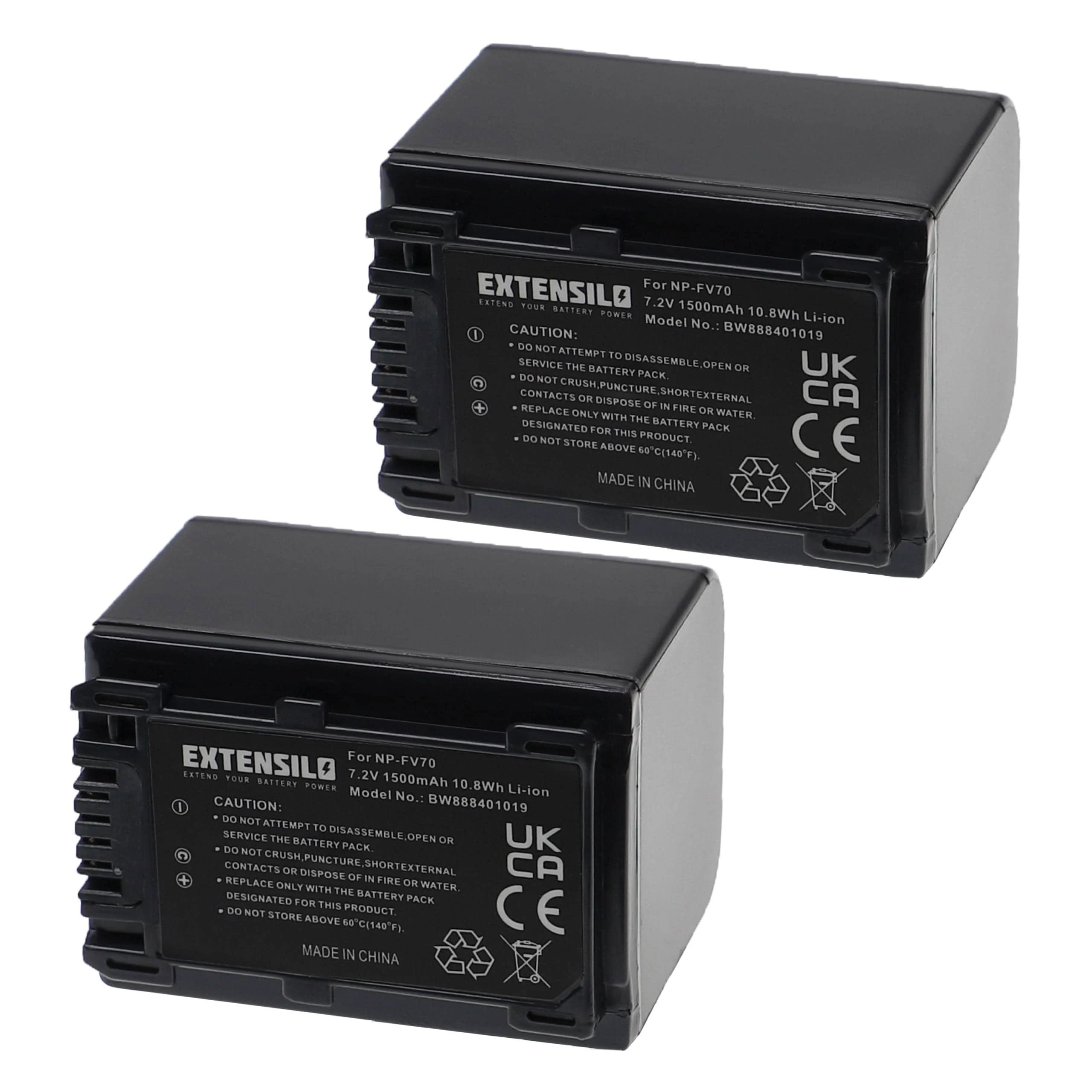 2x Batteries remplace Sony NP-FH71, NP-FV100, NP-FH100, NP-FH50 pour appareil photo Sony- 1500mAh 7,2V Li-ion