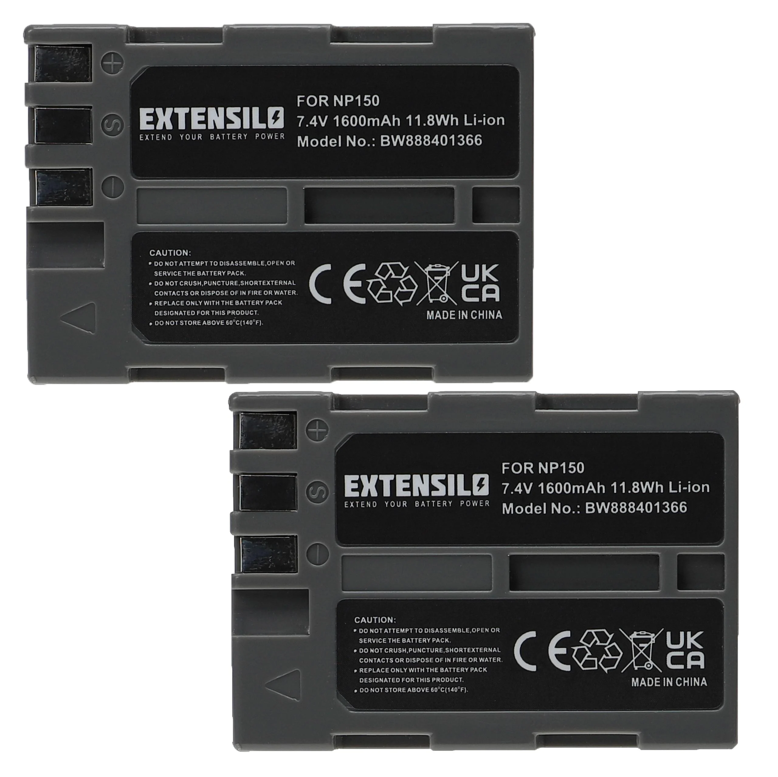 2x Batteries remplace Fujifilm NP-150 pour appareil photo Fujifilm- 1600mAh 7,4V Li-ion