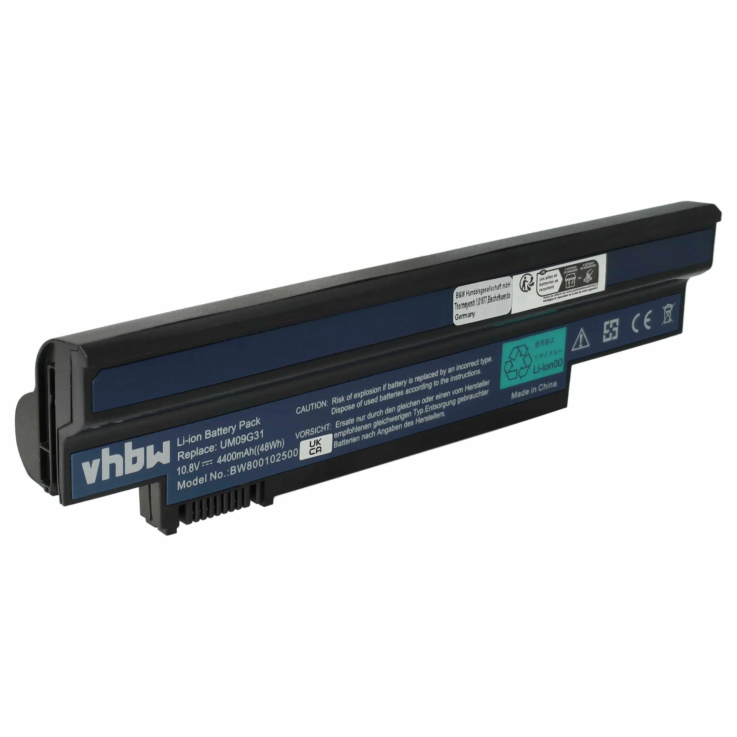 Batterie remplace Acer 3ICR19, 3ICR19/65 pour ordinateur portable Acer- 4400mAh 10,8V Li-ion, noir