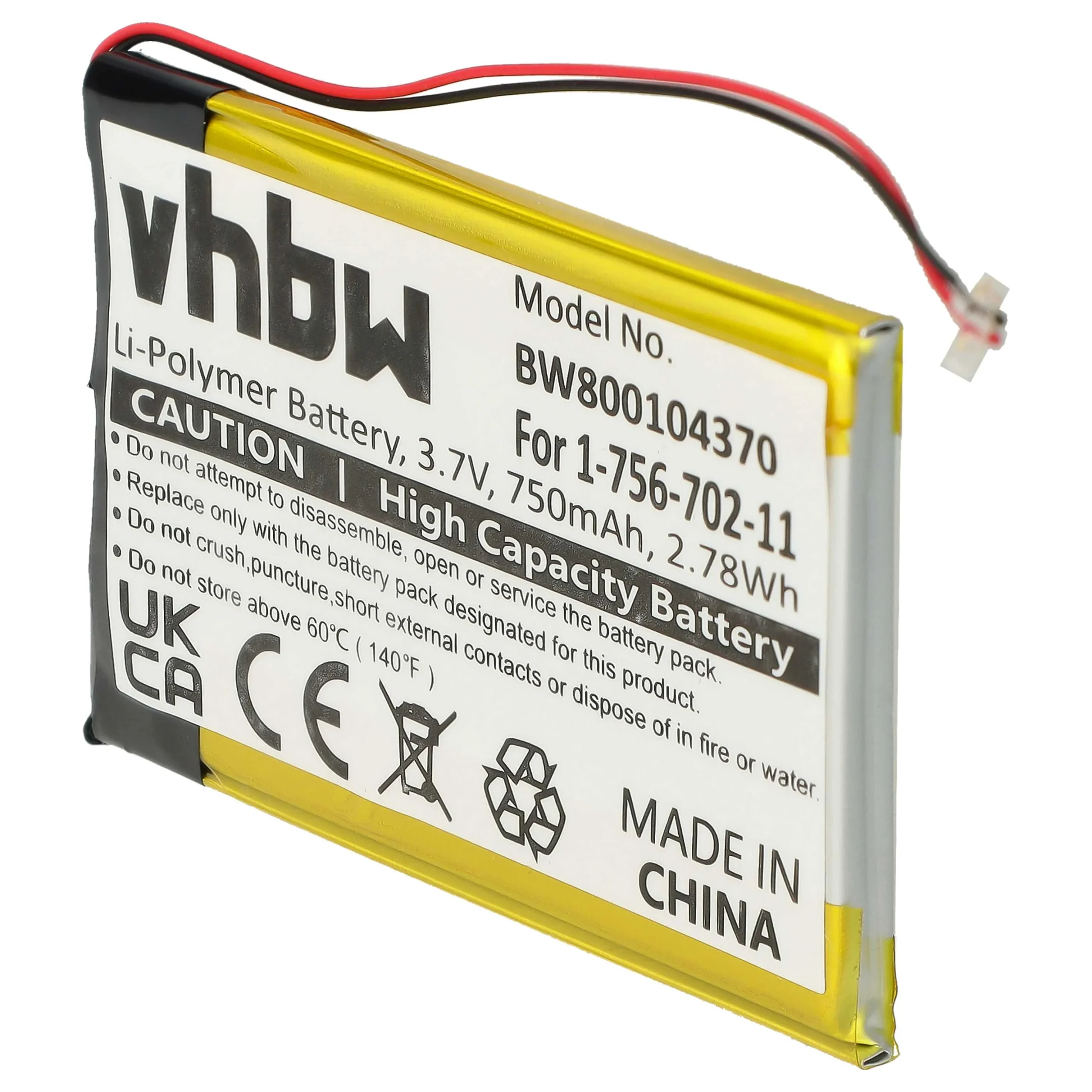 Batterie remplace Sony 1-756-702-11, 1-756-702-12, 8315A32402 pour lecteur MP3 Sony - 750mAh 3,7V Li-polymère