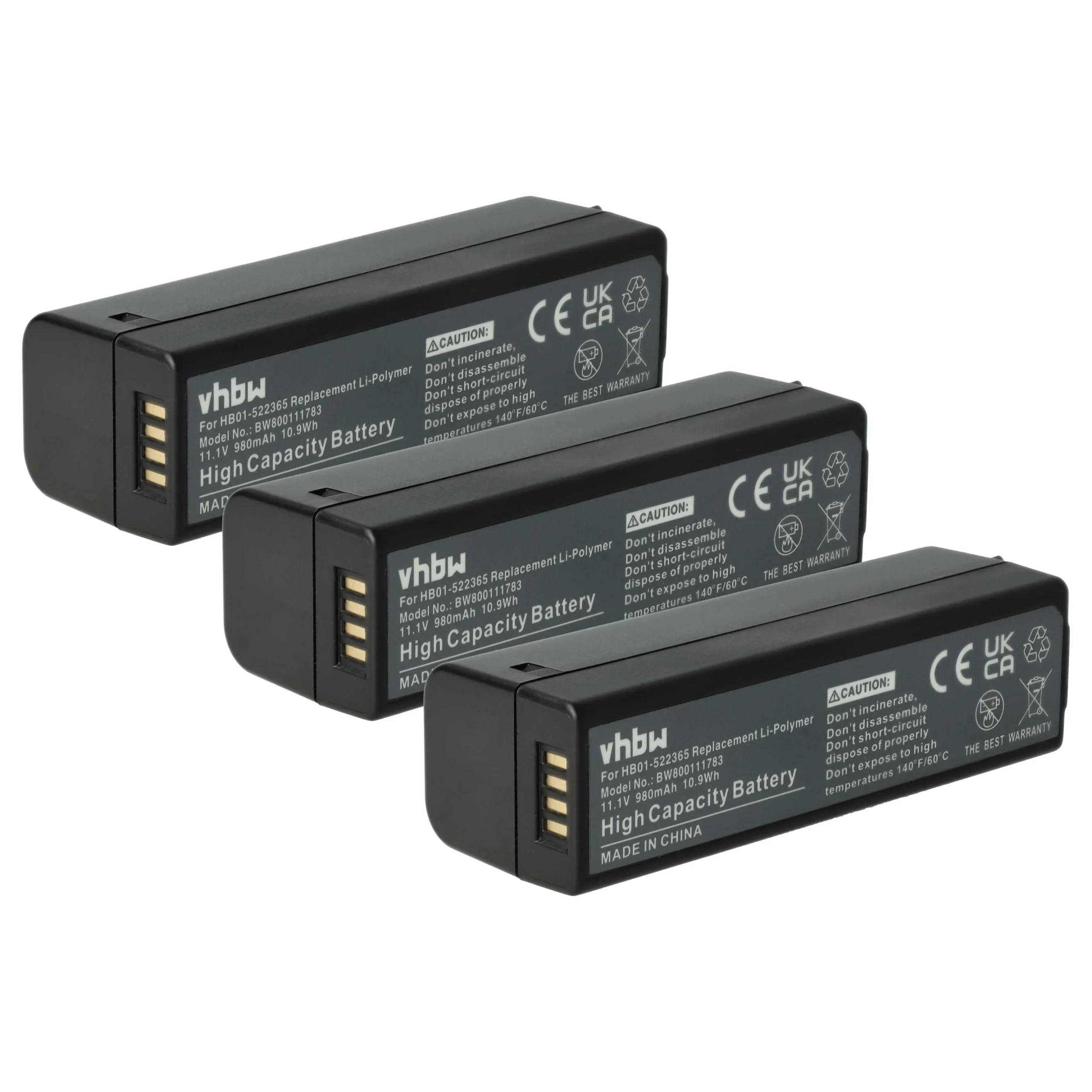 3x Batteries remplace DJI HB01, HB01-522365 pour caméra de poche DJI- 980mAh 11,1V Li-polymère