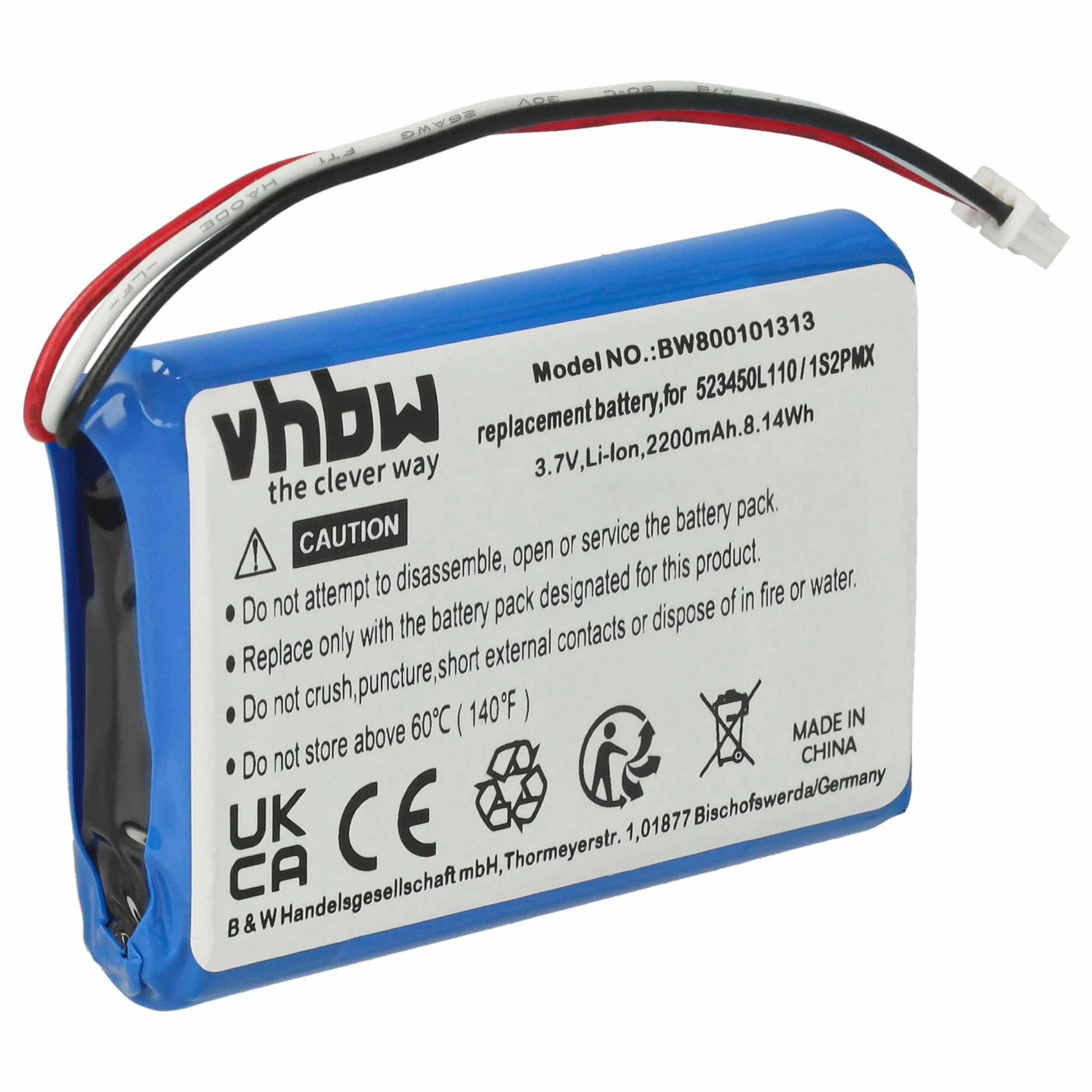 Batterie remplace BLAUPUNKT 1S2PMX, 523450L110 pour navigation GPS Blaupunkt - 2200mAh 3,7V Li-ion