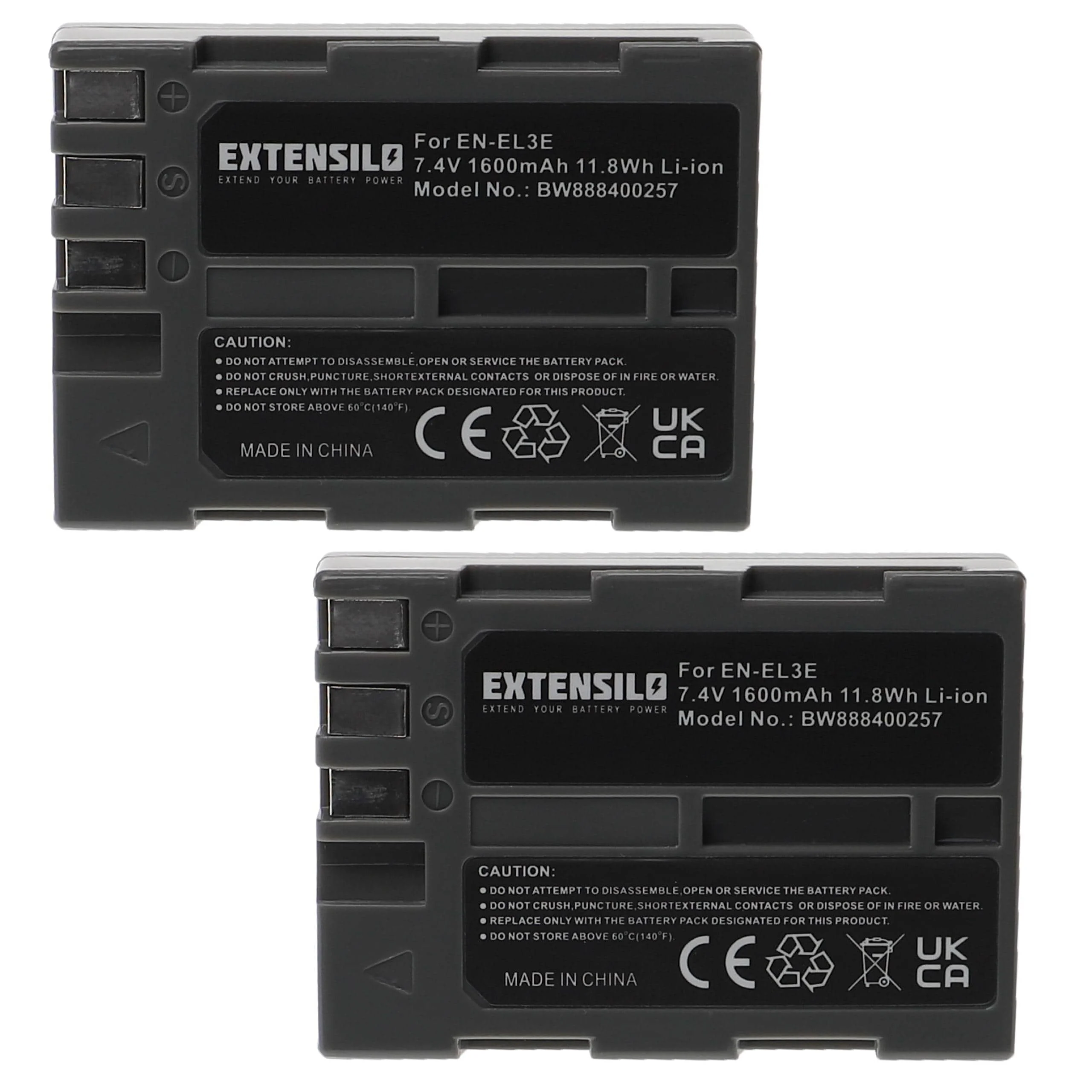2x Batteries remplace Nikon EN-EL3e pour appareil photo Nikon- 1600mAh 7,4V Li-ion