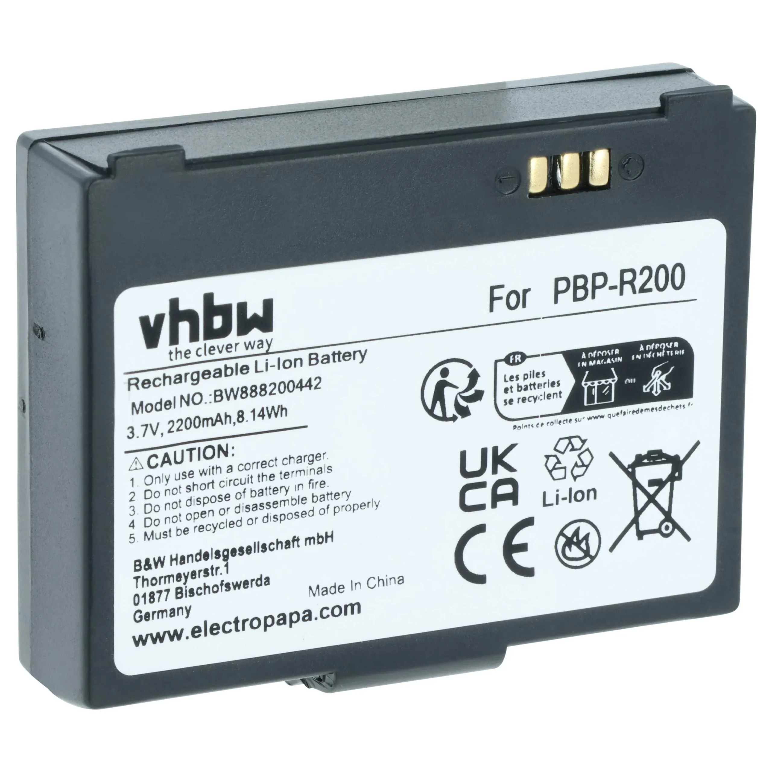Batterie remplace Bixolon PBP-R200 pour imprimante Bixolon - 2200mAh 3,7V Li-ion