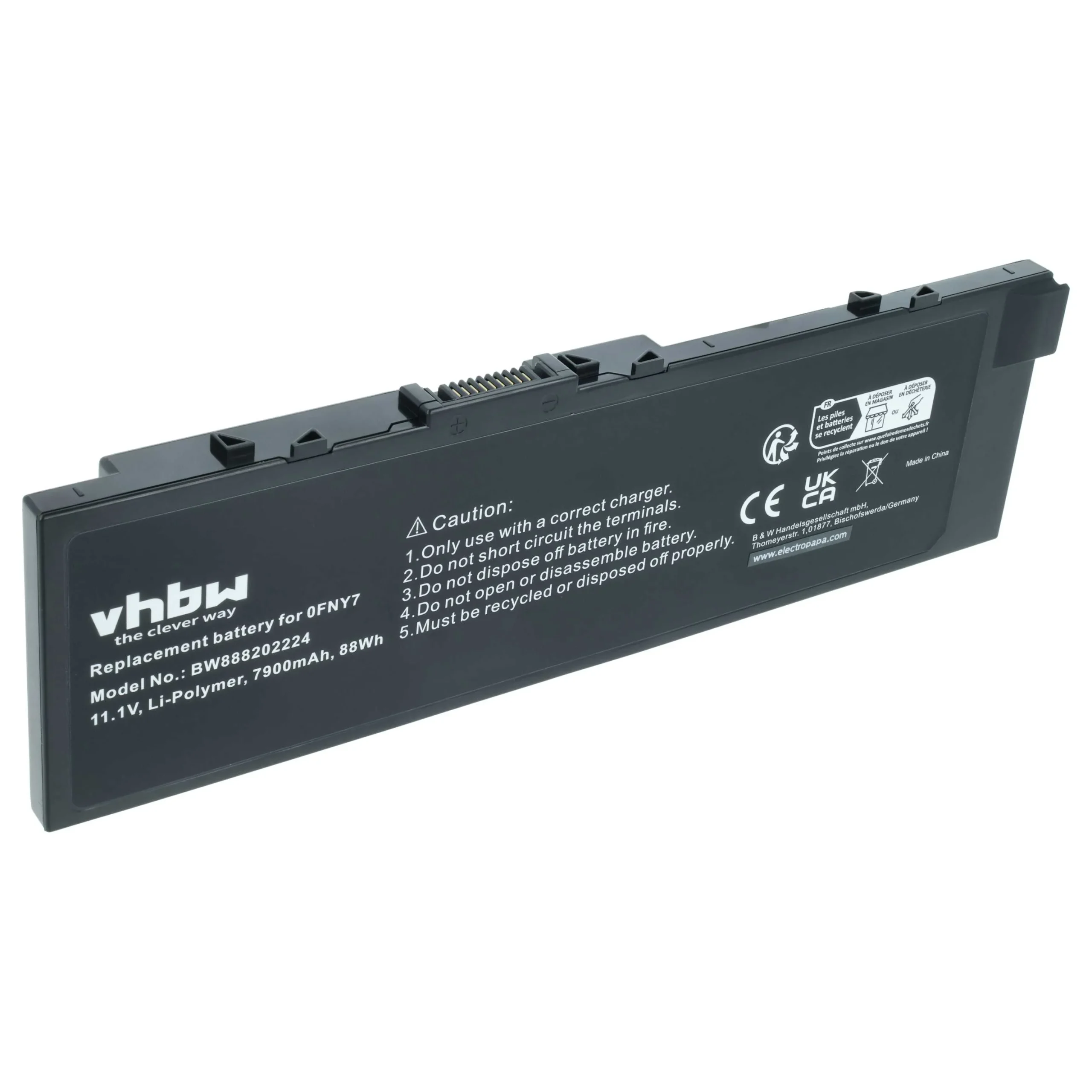 Batterie remplace Dell 0FNY7, 1G9VM, 451-BBSB pour ordinateur portable Dell- 7900mAh 11,1V Li-ion, noir