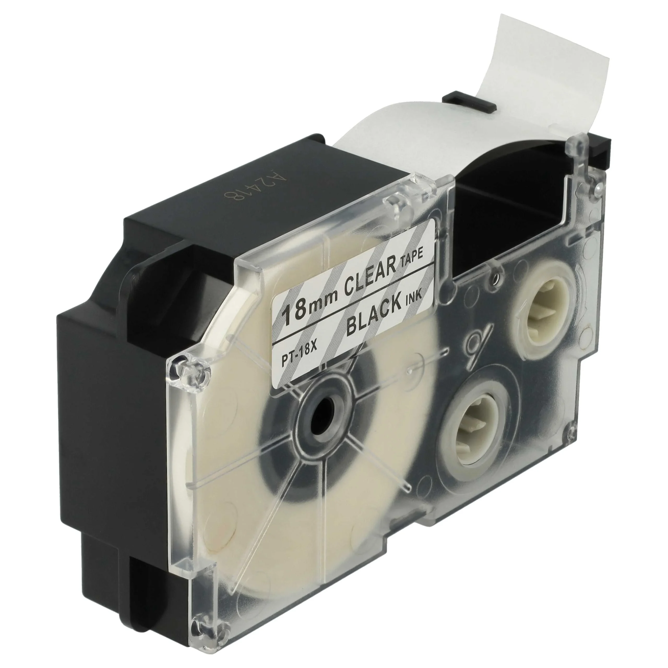 Cassette à ruban remplace Casio XR-18X1, XR-18X - 18mm lettrage Noir ruban Transparent, pet+ RESIN